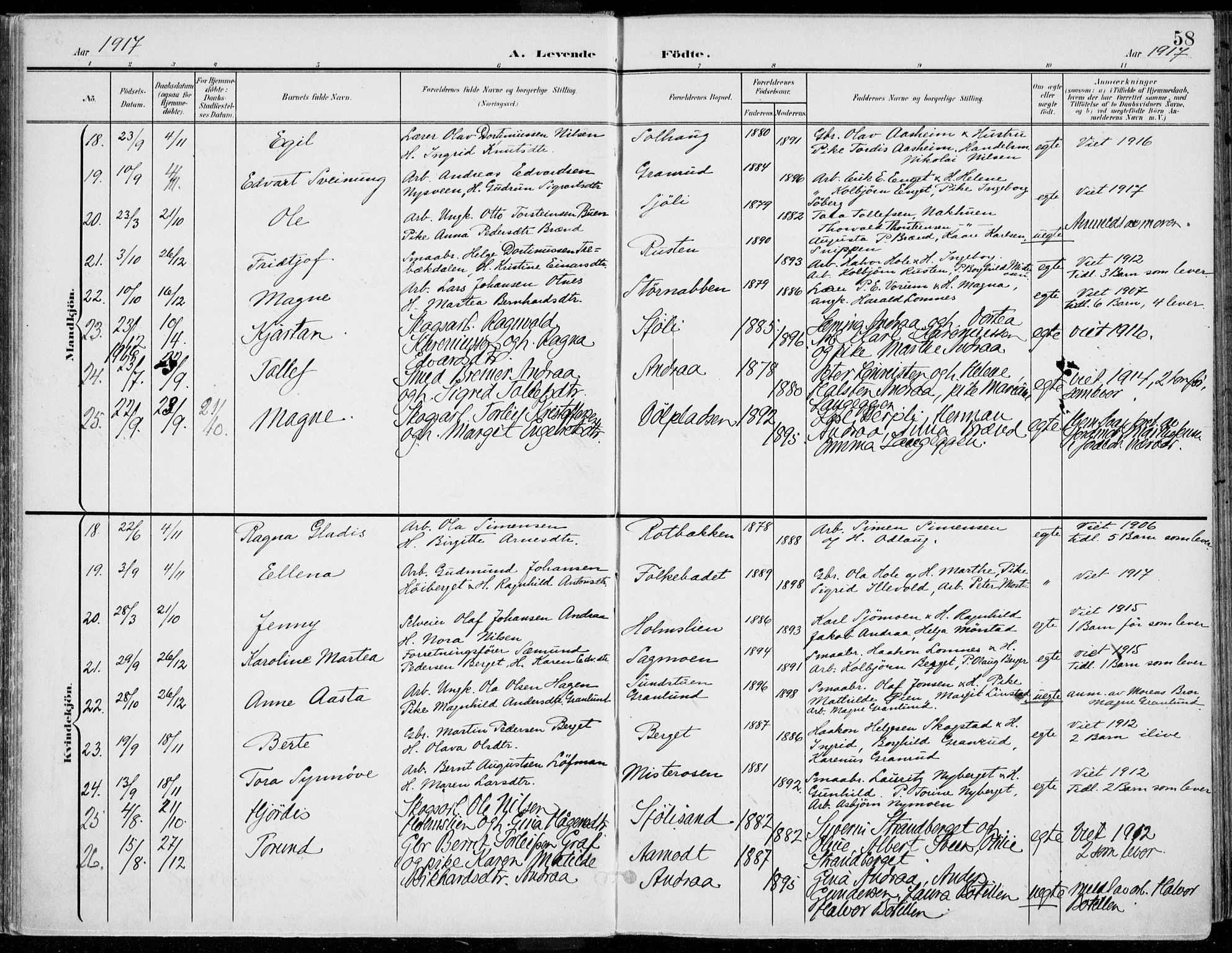 Rendalen prestekontor, AV/SAH-PREST-054/H/Ha/Haa/L0011: Parish register (official) no. 11, 1901-1925, p. 58