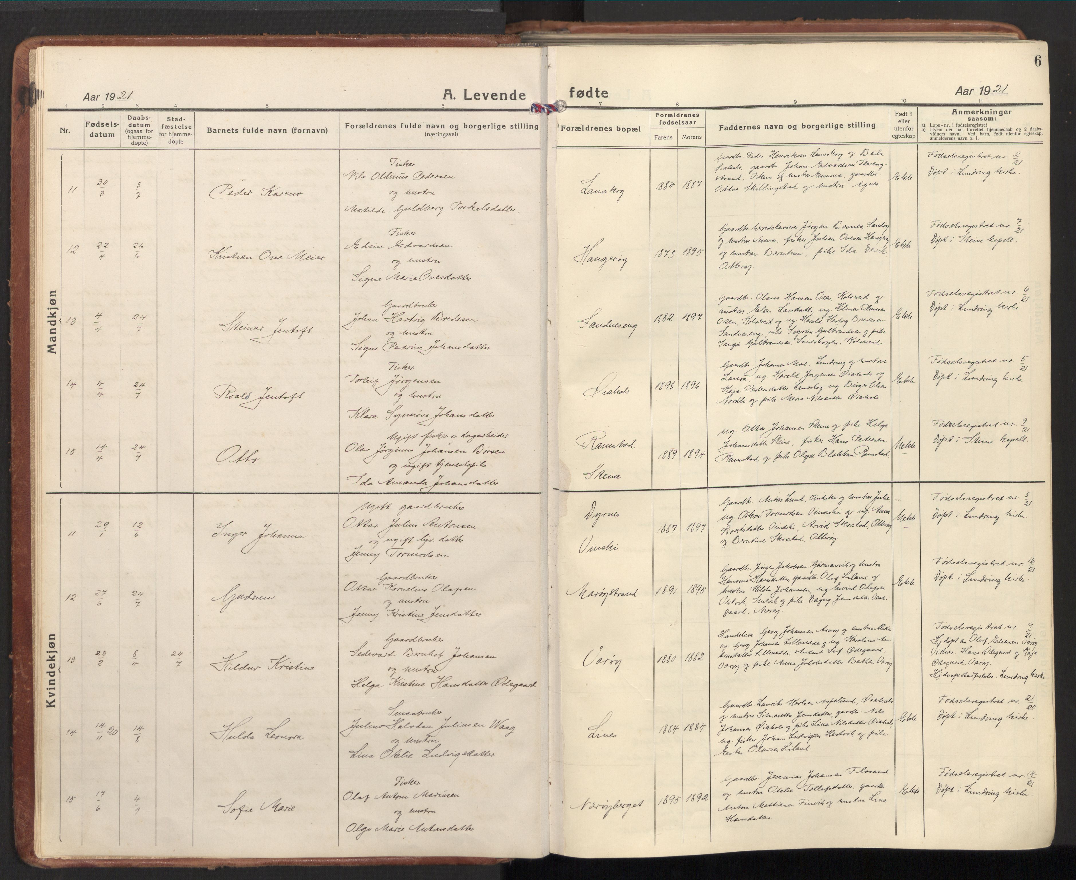 Ministerialprotokoller, klokkerbøker og fødselsregistre - Nord-Trøndelag, AV/SAT-A-1458/784/L0678: Parish register (official) no. 784A13, 1921-1938, p. 6