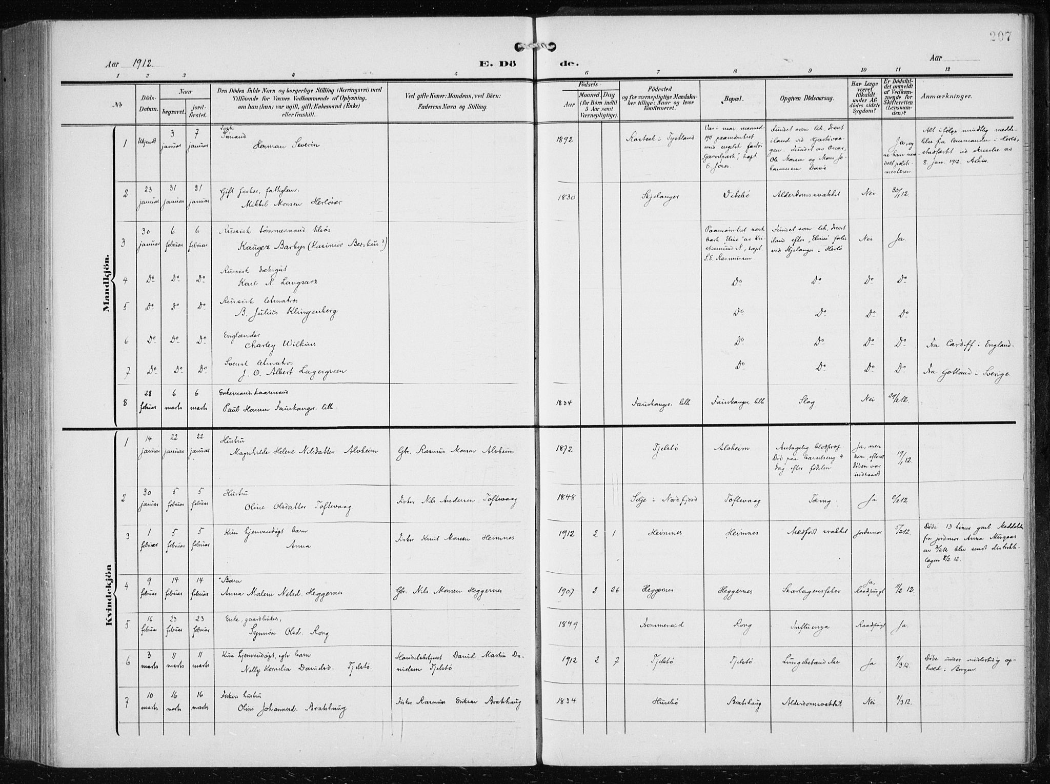Herdla Sokneprestembete, SAB/A-75701/H/Haa: Parish register (official) no. A 5, 1905-1918, p. 207