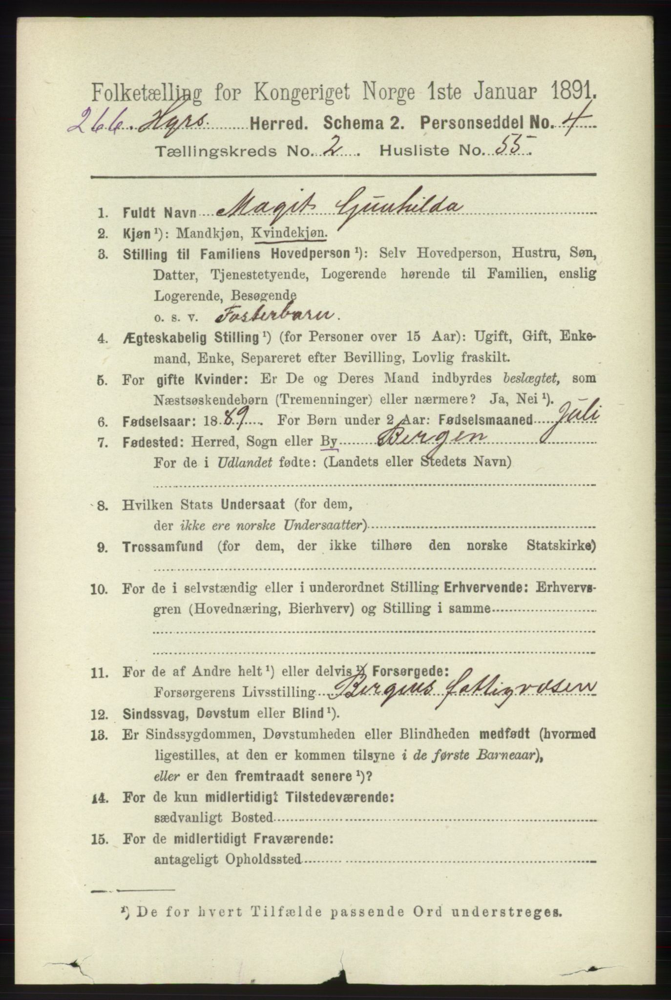 RA, 1891 census for 1253 Hosanger, 1891, p. 908