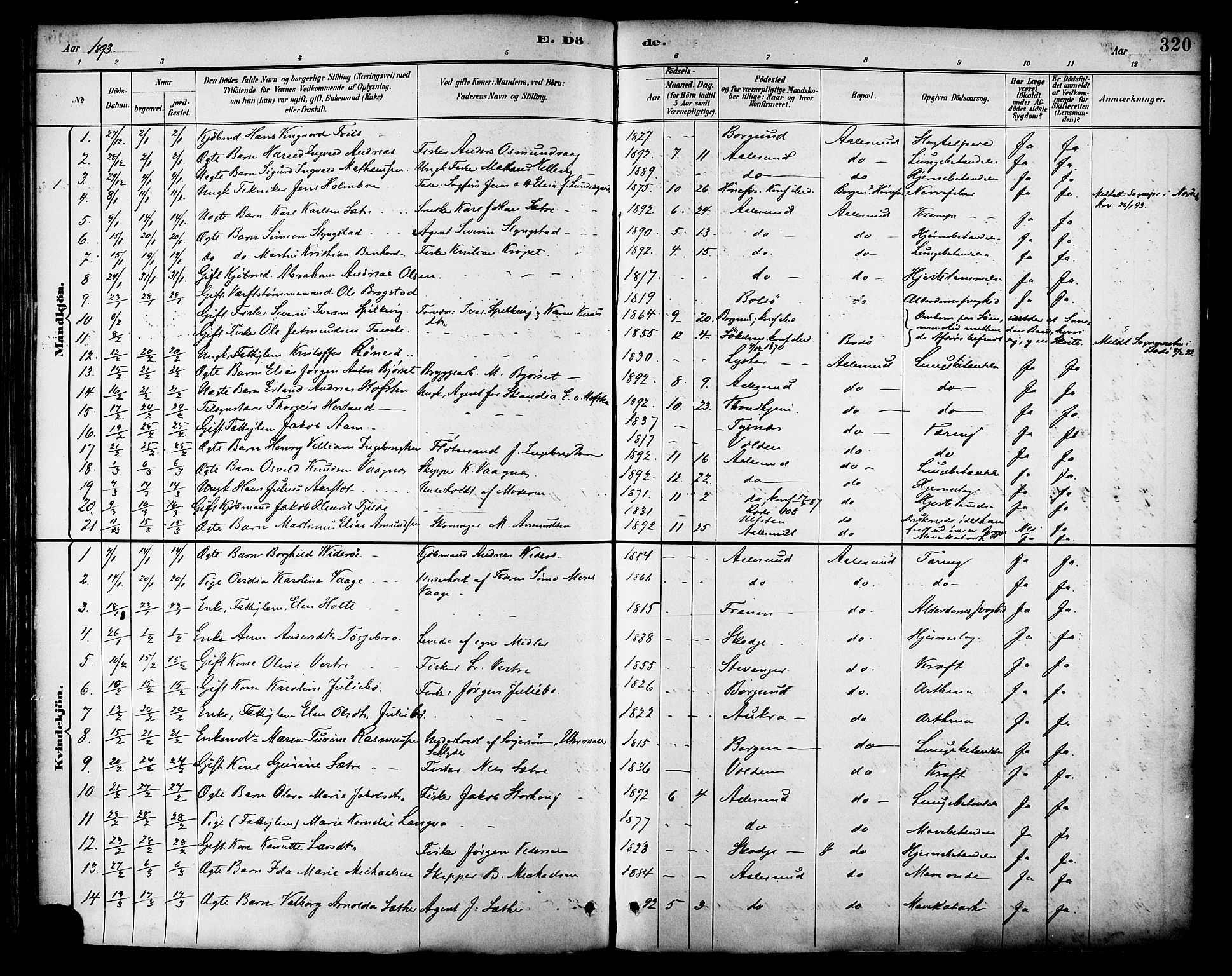 Ministerialprotokoller, klokkerbøker og fødselsregistre - Møre og Romsdal, AV/SAT-A-1454/529/L0455: Parish register (official) no. 529A05, 1885-1893, p. 320