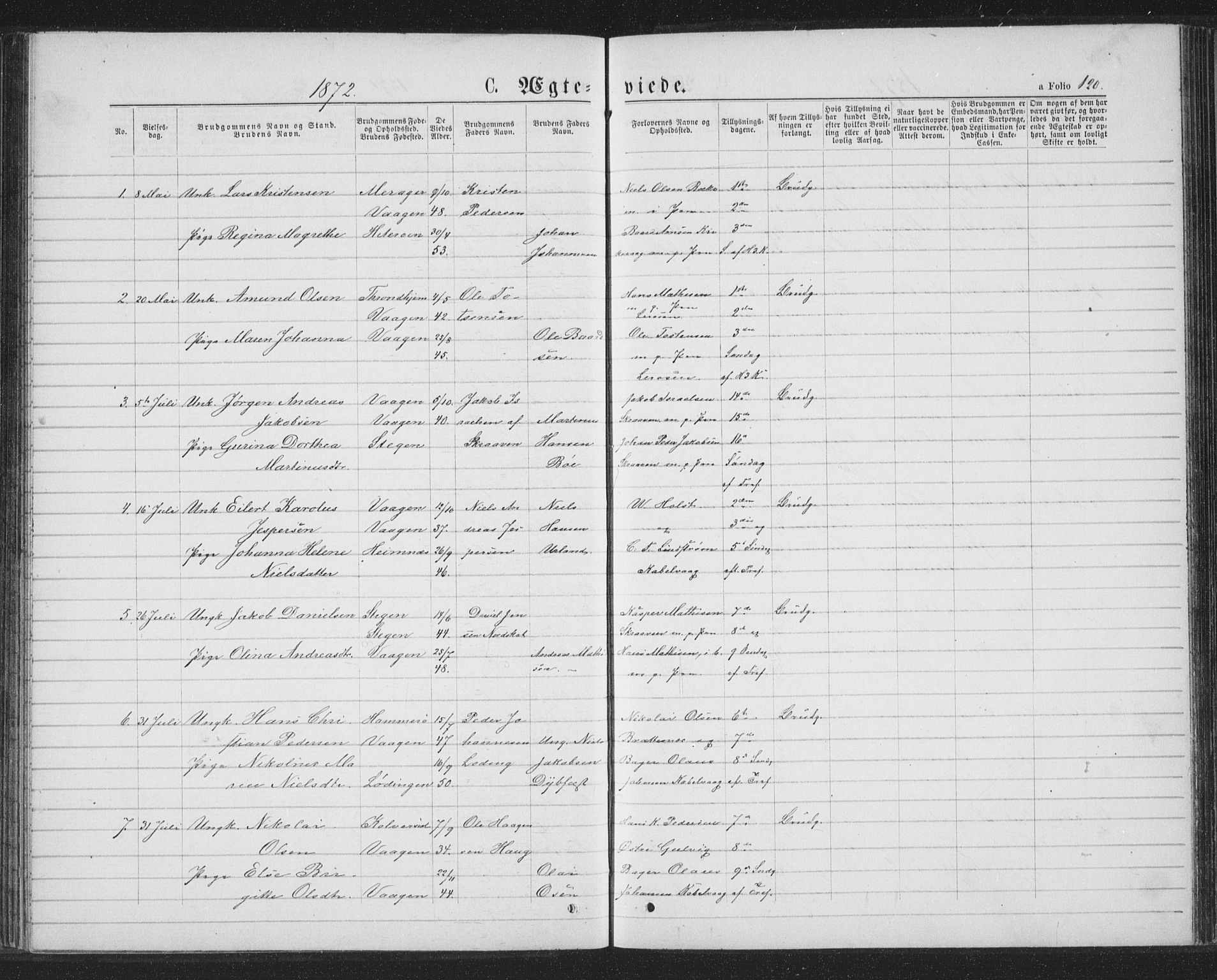 Ministerialprotokoller, klokkerbøker og fødselsregistre - Nordland, SAT/A-1459/874/L1074: Parish register (copy) no. 874C03, 1870-1876, p. 120