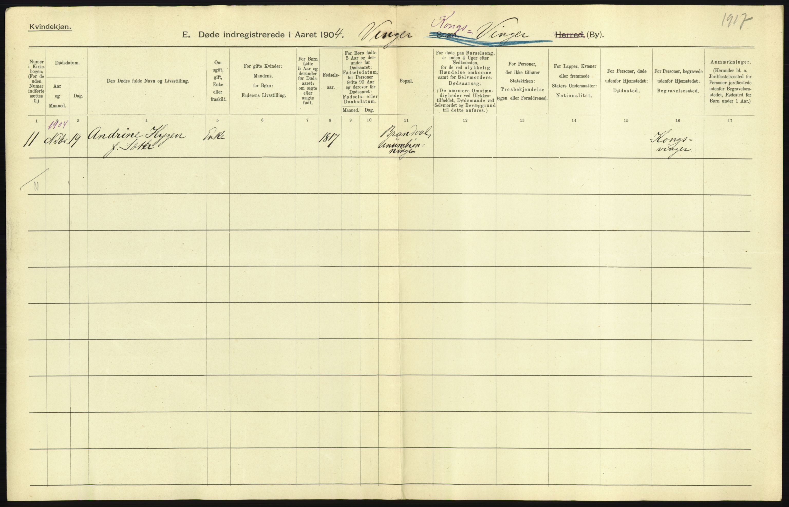 Statistisk sentralbyrå, Sosiodemografiske emner, Befolkning, AV/RA-S-2228/D/Df/Dfa/Dfab/L0005: Hedemarkens amt: Fødte, gifte, døde, 1904, p. 51