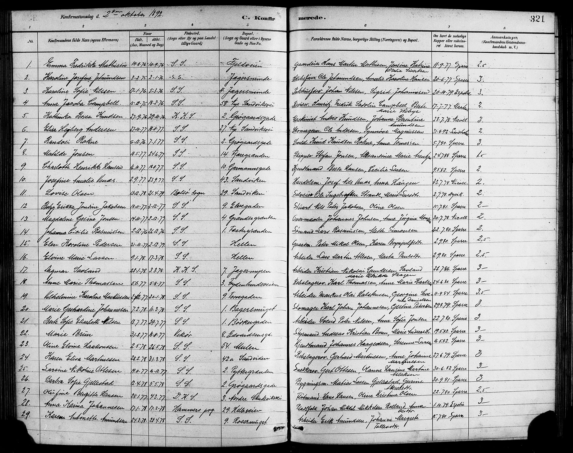 Sandviken Sokneprestembete, SAB/A-77601/H/Hb/L0001: Parish register (copy) no. A 2, 1879-1892, p. 321