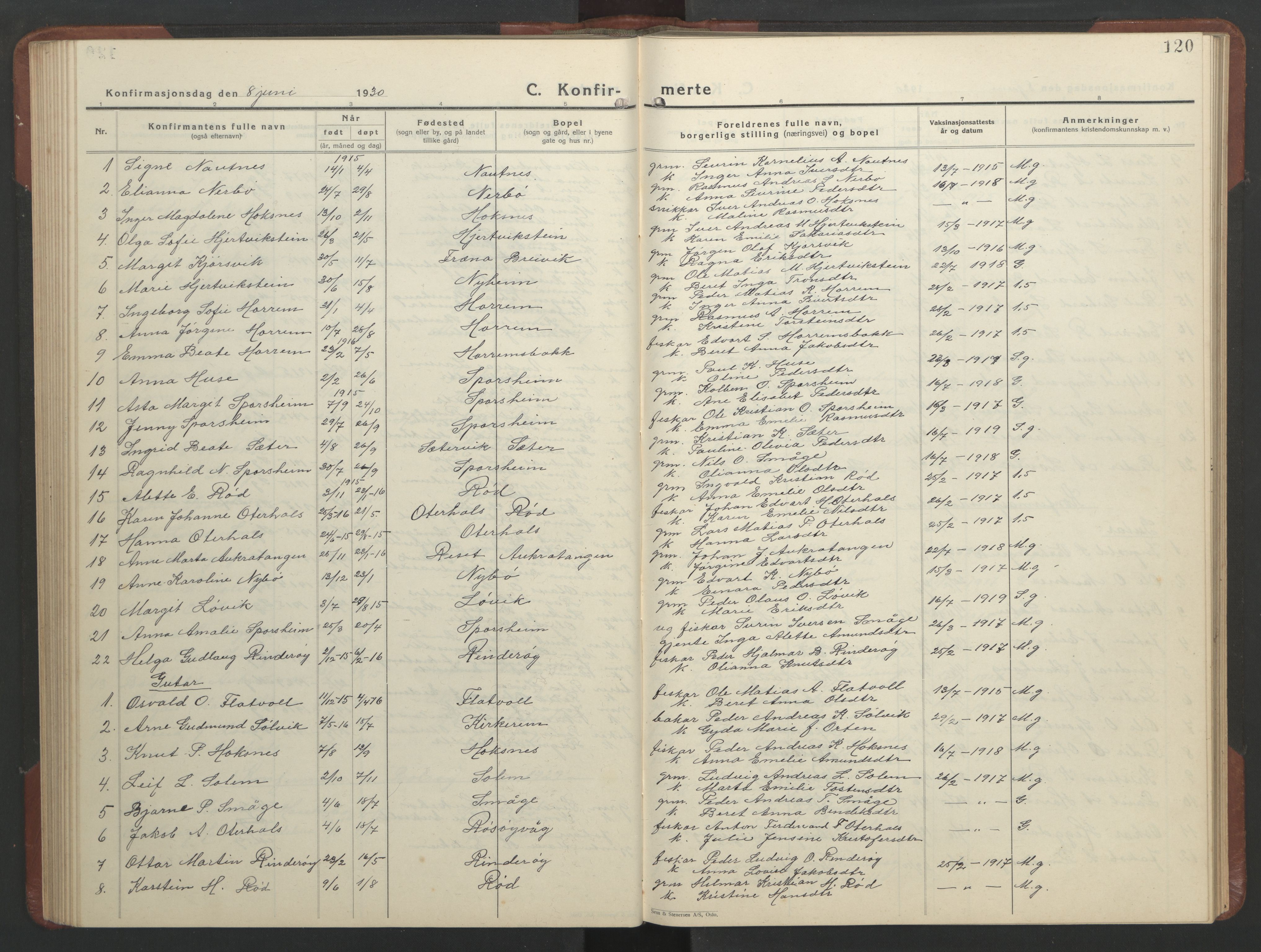Ministerialprotokoller, klokkerbøker og fødselsregistre - Møre og Romsdal, SAT/A-1454/560/L0726: Parish register (copy) no. 560C03, 1928-1952, p. 120