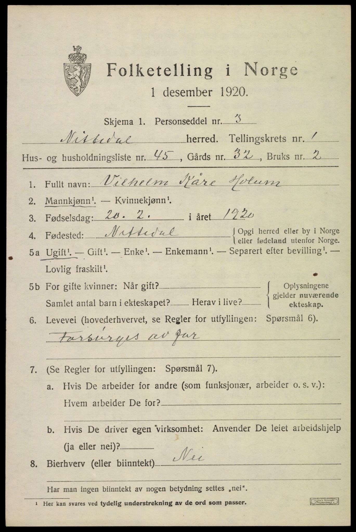 SAO, 1920 census for Nittedal, 1920, p. 1722