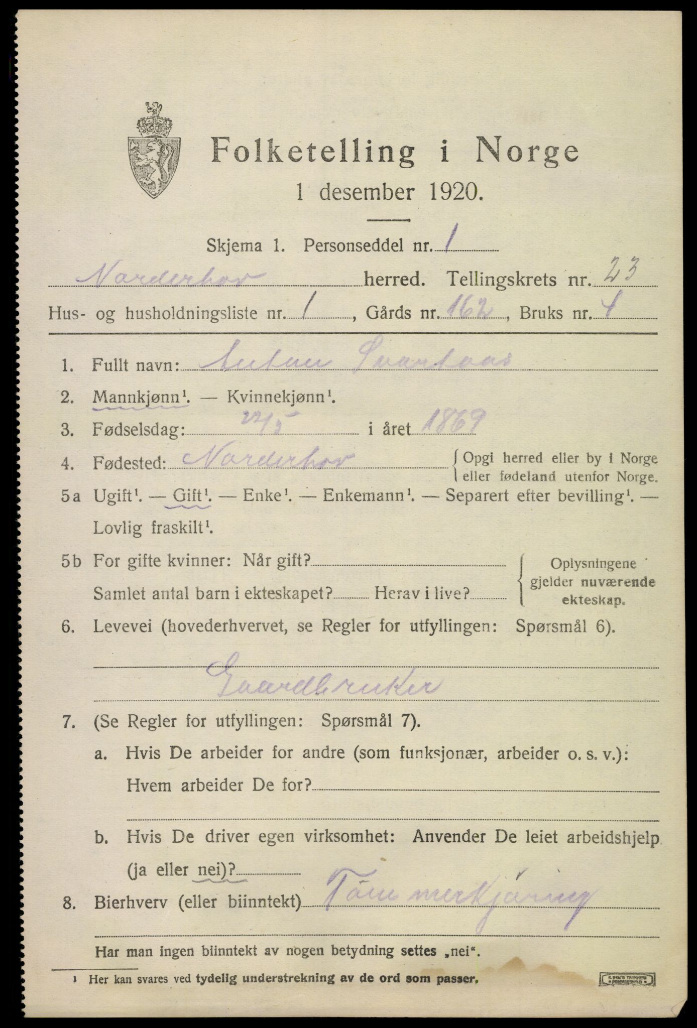 SAKO, 1920 census for Norderhov, 1920, p. 23210