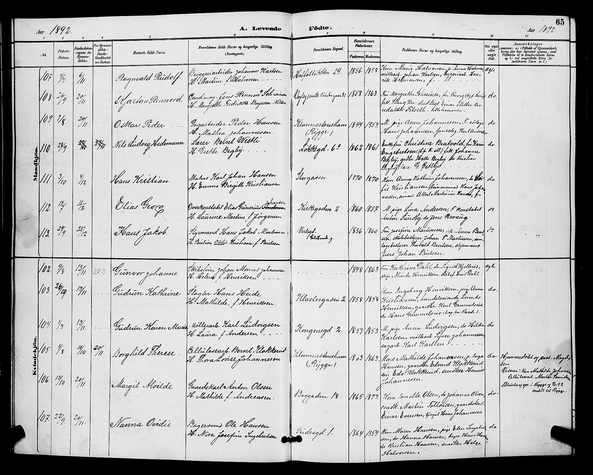 Moss prestekontor Kirkebøker, AV/SAO-A-2003/G/Ga/L0006: Parish register (copy) no. I 6, 1889-1900, p. 65