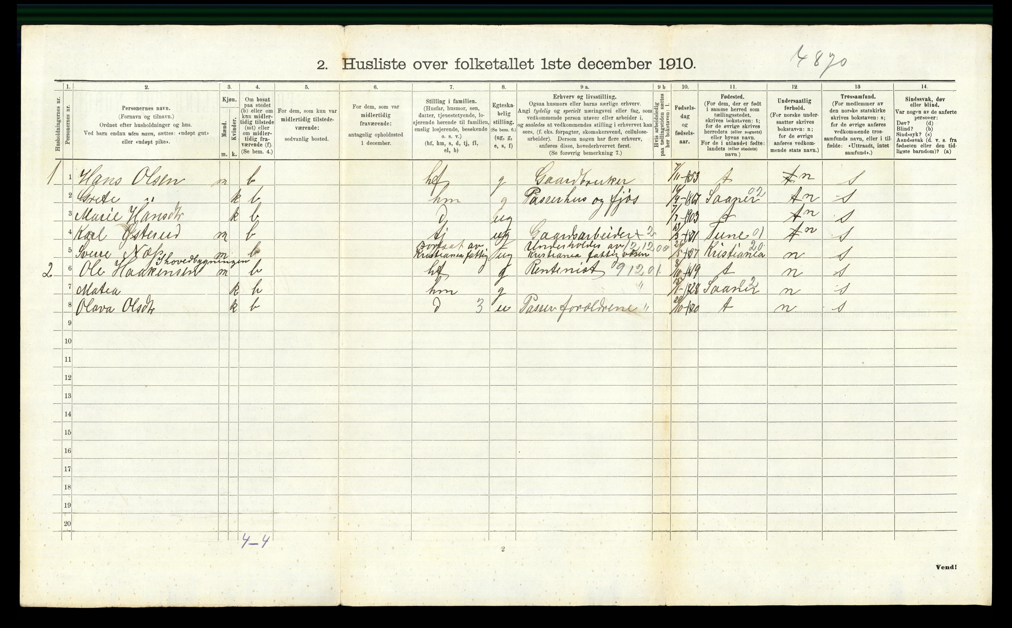 RA, 1910 census for Våler, 1910, p. 313