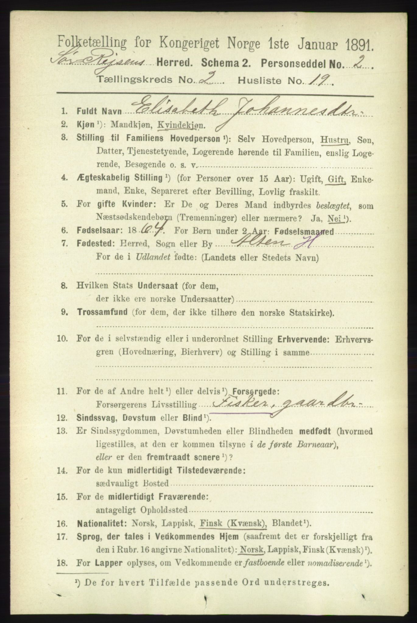 RA, 1891 census for 1925 Sørreisa, 1891, p. 475