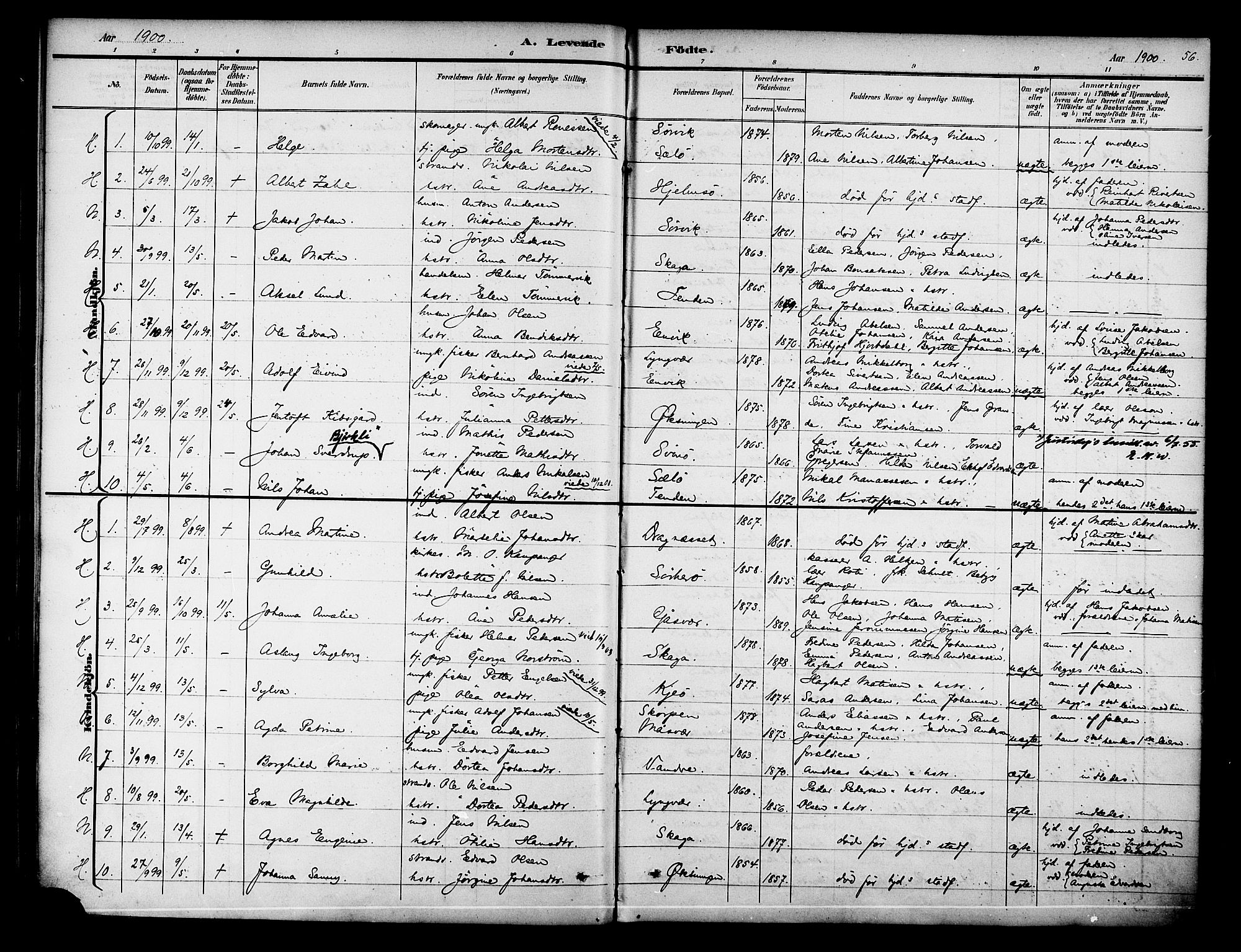 Ministerialprotokoller, klokkerbøker og fødselsregistre - Nordland, AV/SAT-A-1459/834/L0508: Parish register (official) no. 834A06, 1892-1901, p. 56