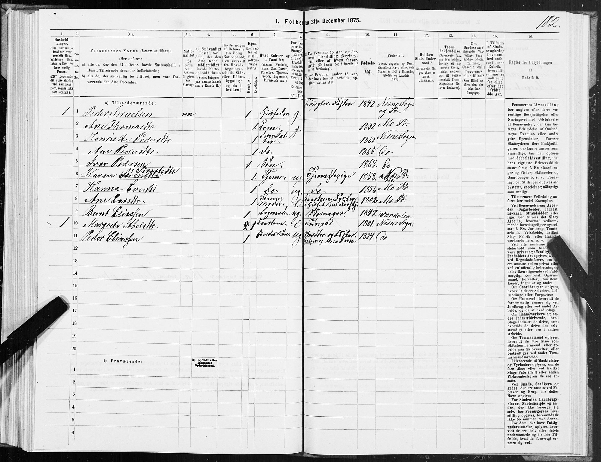 SAT, 1875 census for 1828P Nesna, 1875, p. 1182