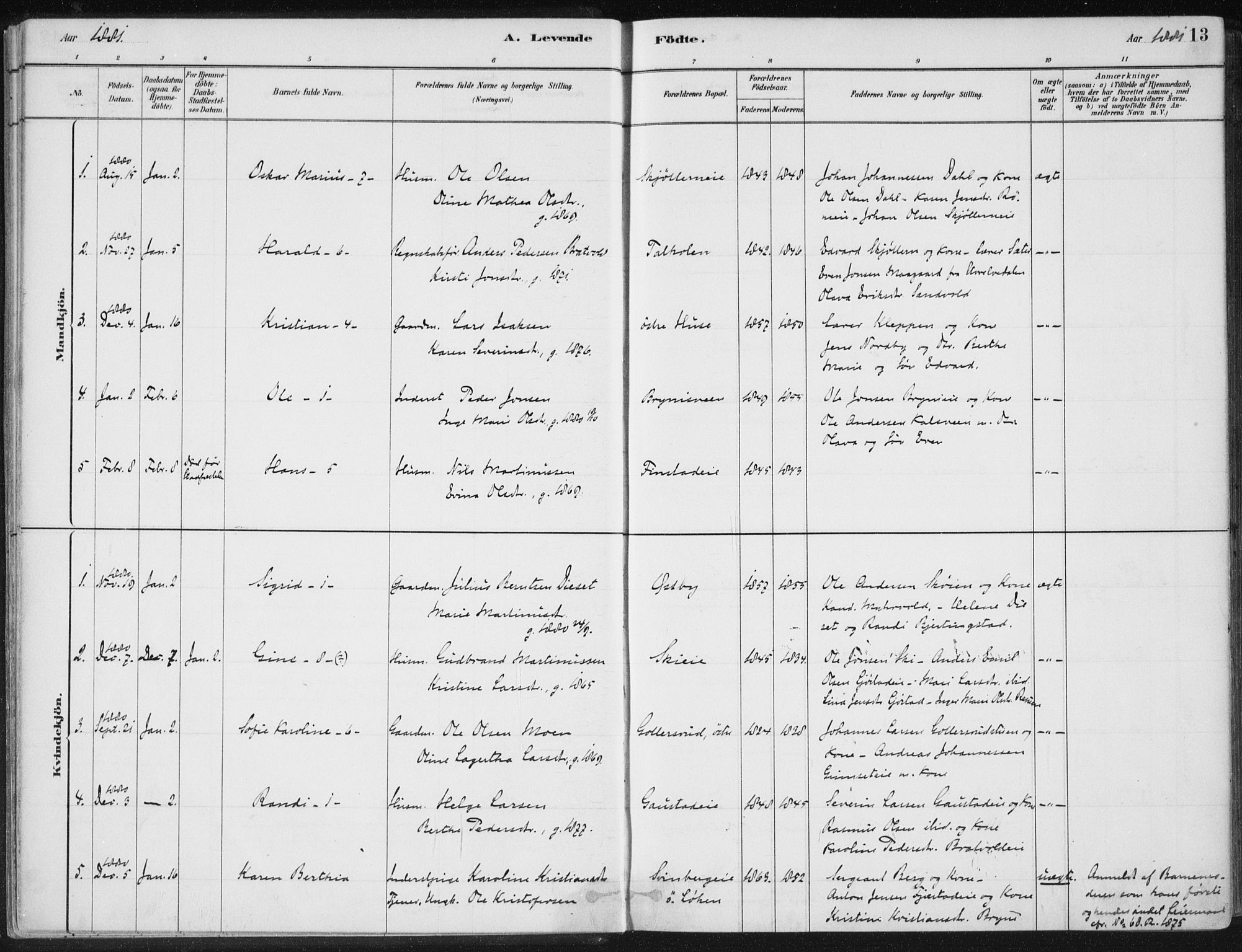 Romedal prestekontor, SAH/PREST-004/K/L0010: Parish register (official) no. 10, 1880-1895, p. 13
