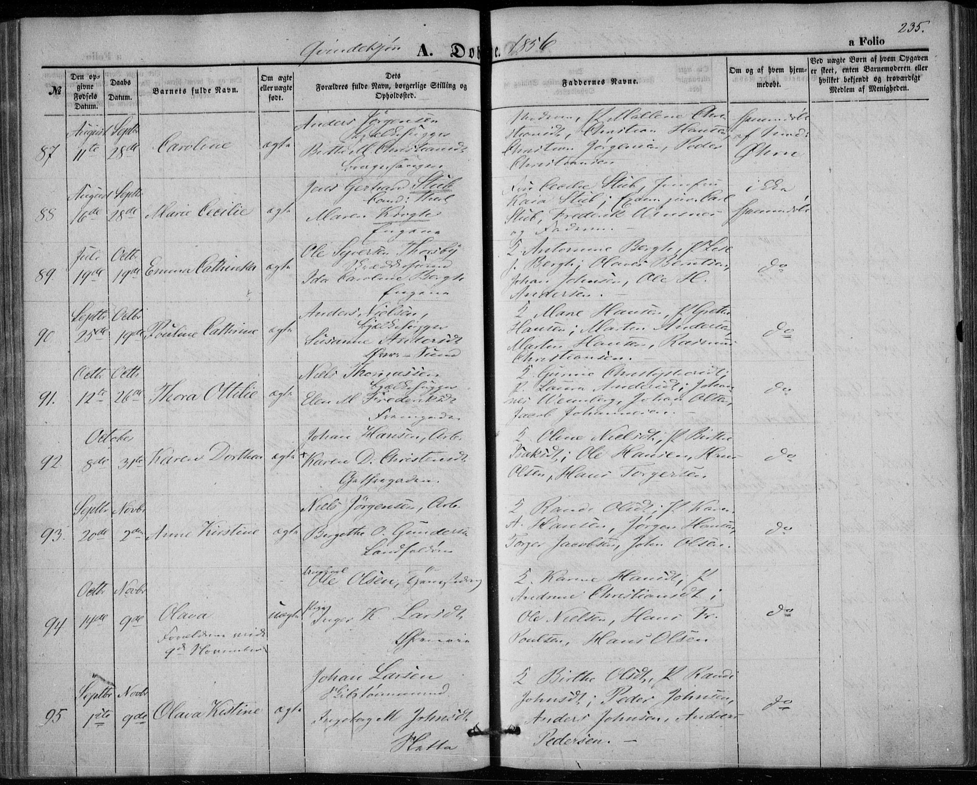 Bragernes kirkebøker, SAKO/A-6/F/Fb/L0002: Parish register (official) no. II 2, 1848-1859, p. 235