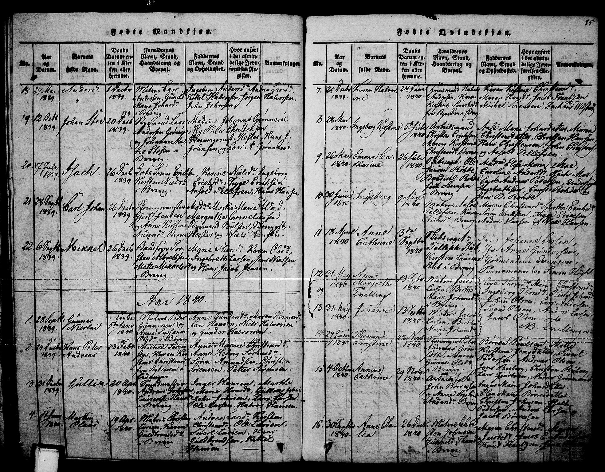 Brevik kirkebøker, SAKO/A-255/F/Fa/L0004: Parish register (official) no. 4, 1814-1846, p. 85