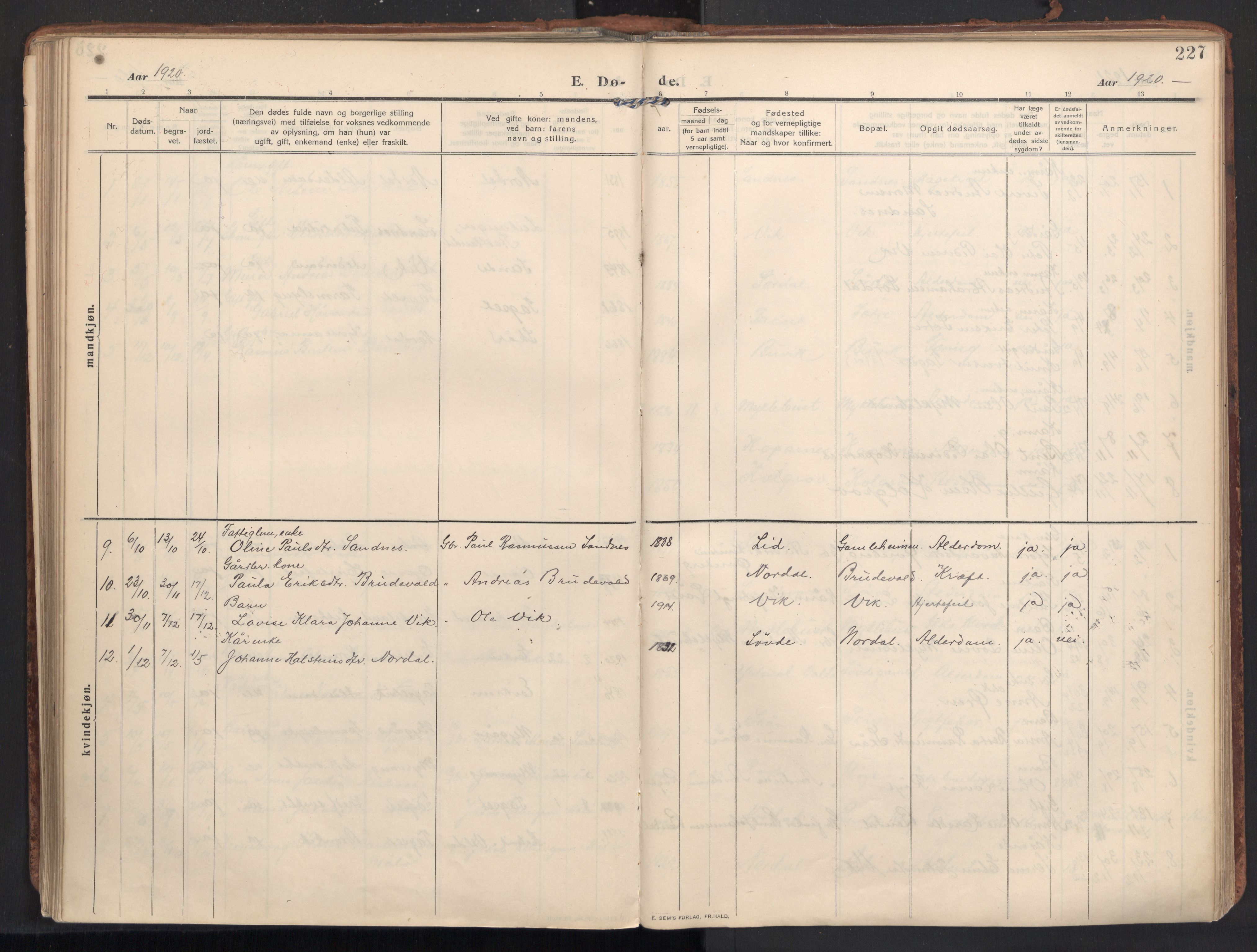 Ministerialprotokoller, klokkerbøker og fødselsregistre - Møre og Romsdal, AV/SAT-A-1454/502/L0026: Parish register (official) no. 502A04, 1909-1933, p. 227