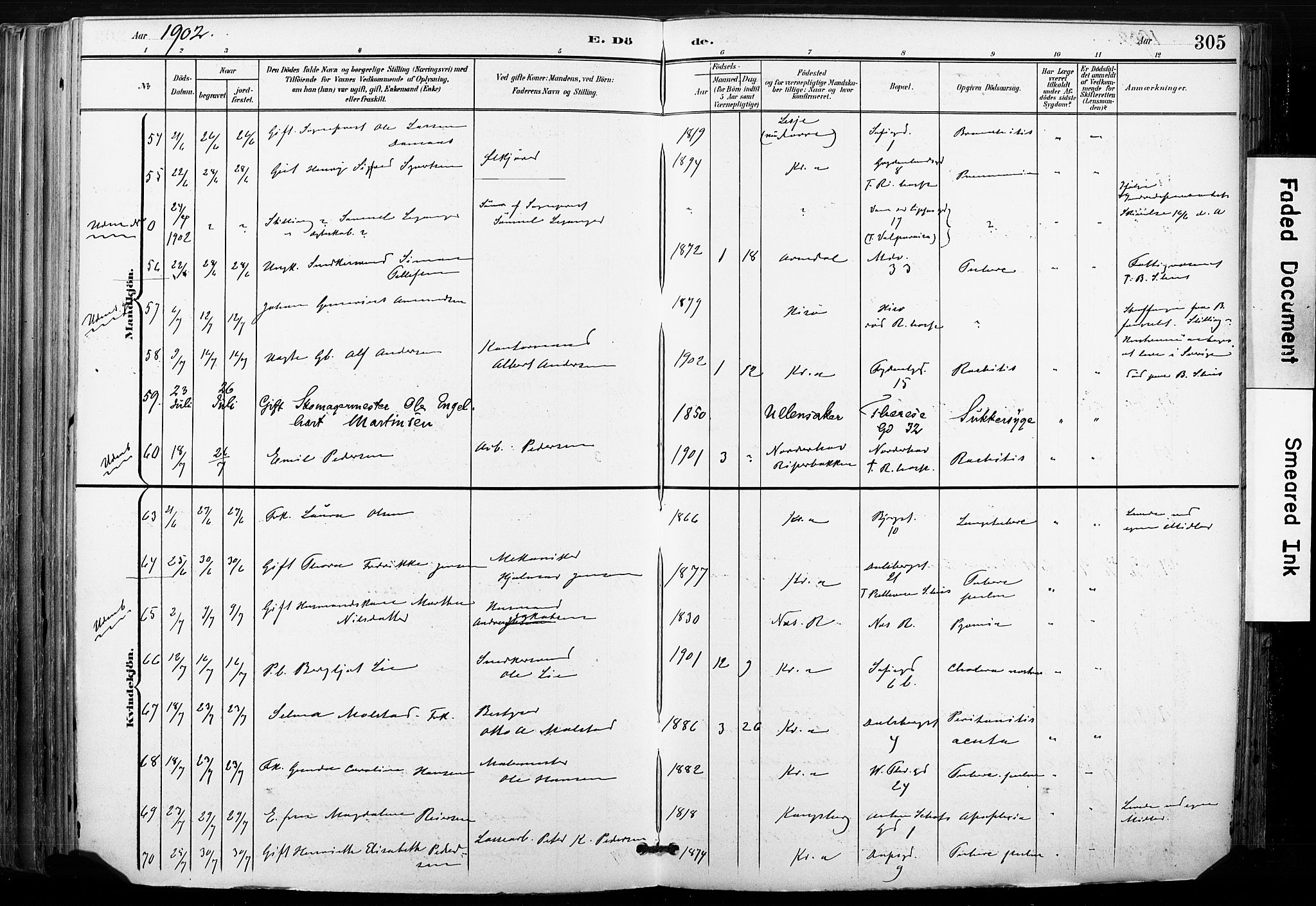 Gamle Aker prestekontor Kirkebøker, AV/SAO-A-10617a/F/L0013: Parish register (official) no. 13, 1901-1908, p. 305