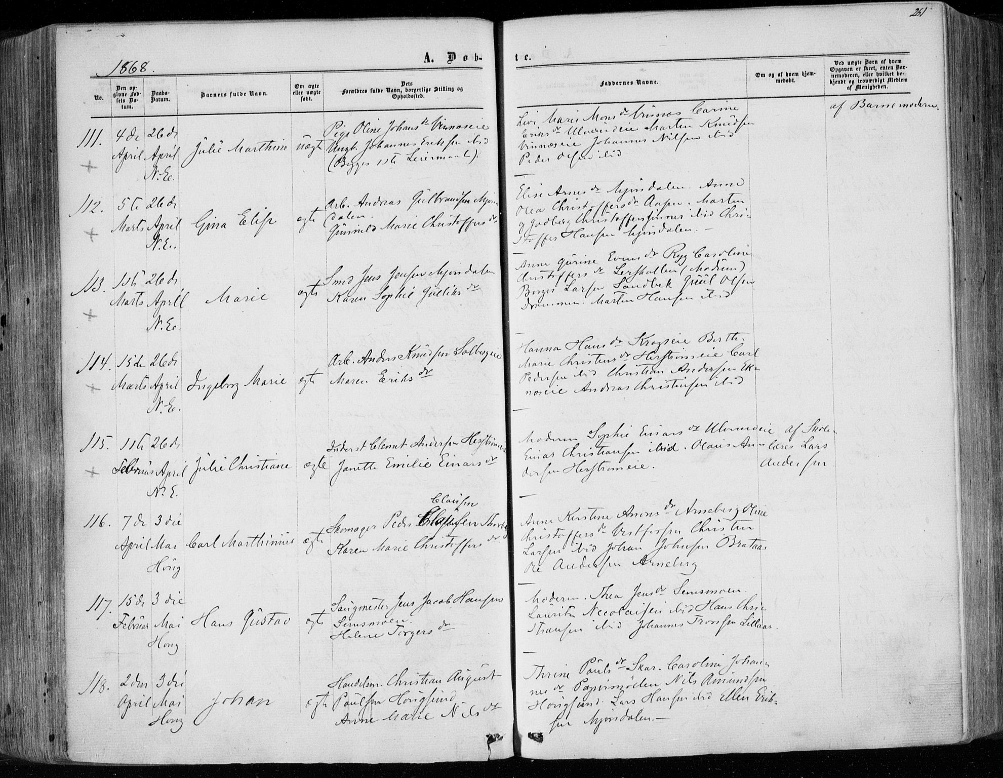 Eiker kirkebøker, SAKO/A-4/F/Fa/L0016: Parish register (official) no. I 16, 1860-1868, p. 261