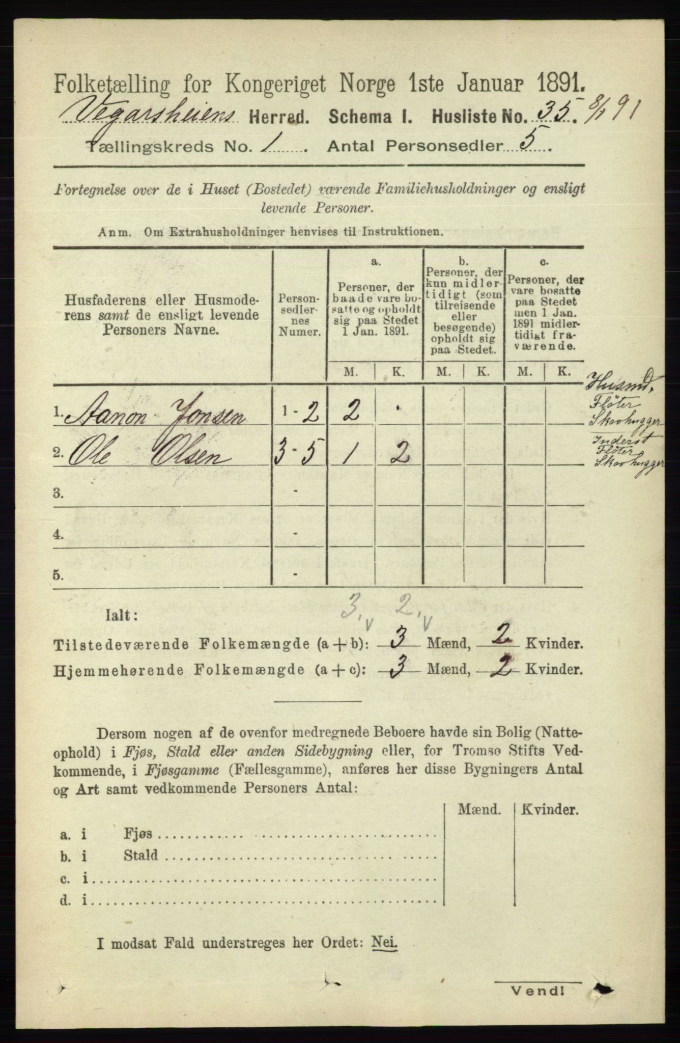 RA, 1891 census for 0912 Vegårshei, 1891, p. 63