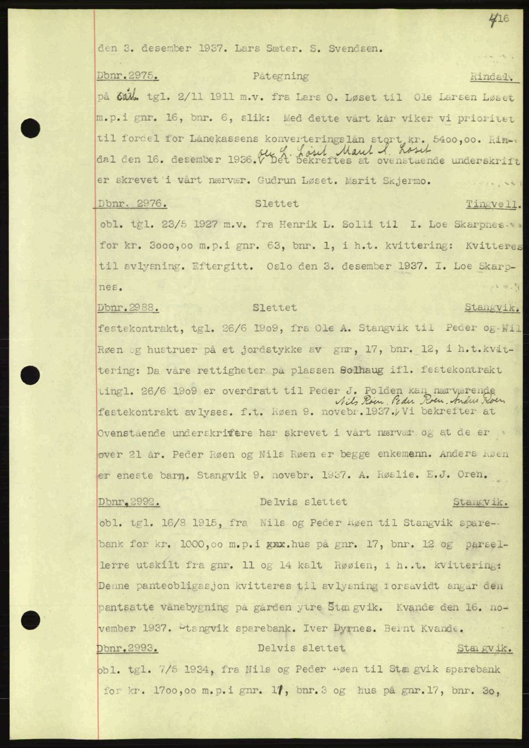 Nordmøre sorenskriveri, AV/SAT-A-4132/1/2/2Ca: Mortgage book no. C80, 1936-1939, Diary no: : 2975/1937