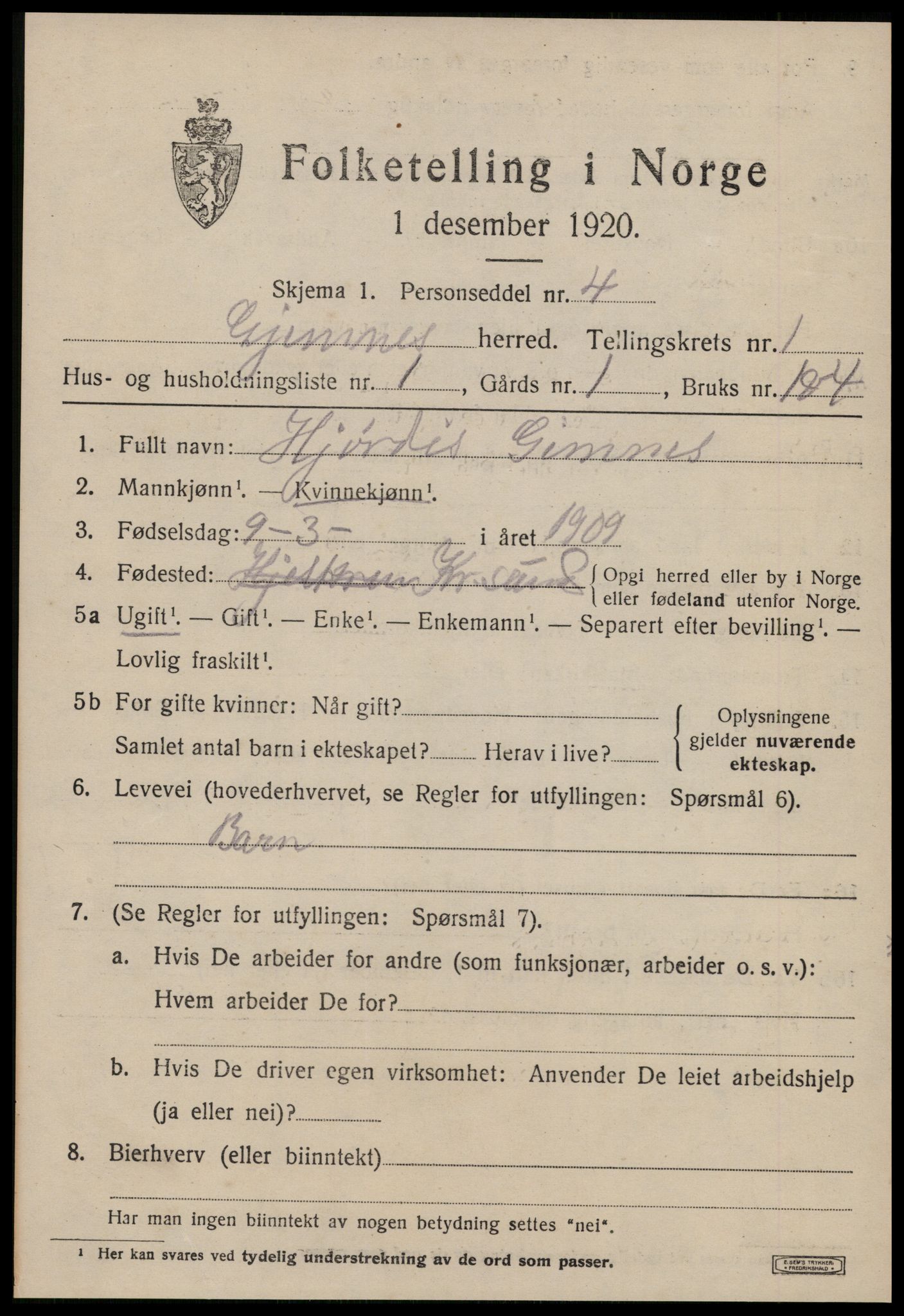 SAT, 1920 census for Gjemnes, 1920, p. 328