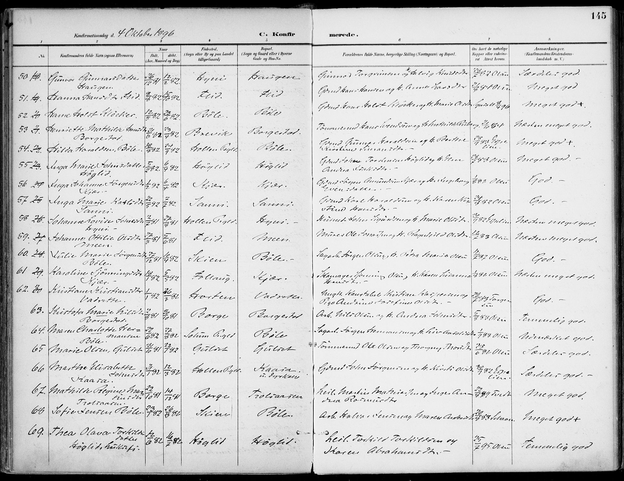 Gjerpen kirkebøker, SAKO/A-265/F/Fa/L0011: Parish register (official) no. I 11, 1896-1904, p. 145
