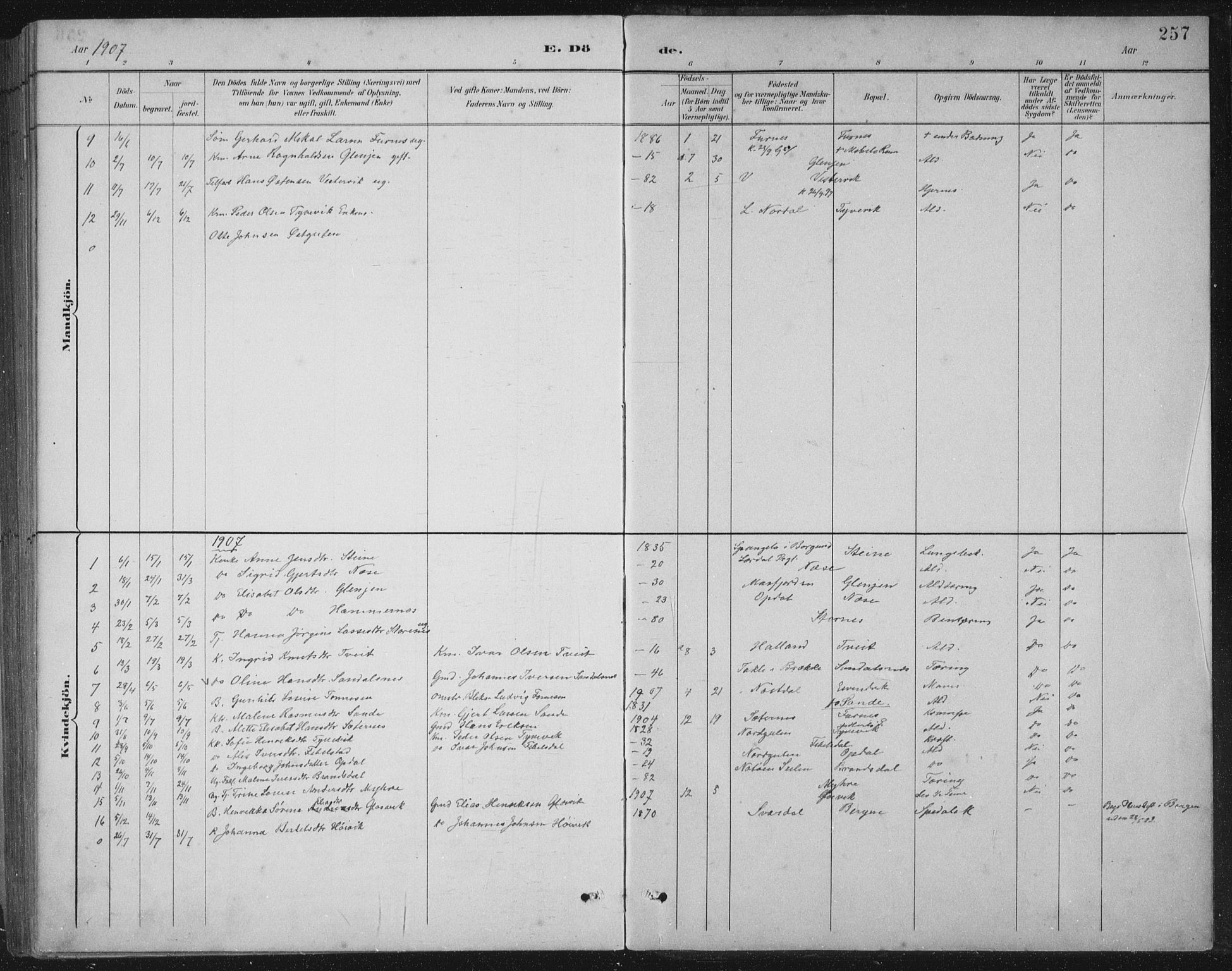 Gulen sokneprestembete, AV/SAB-A-80201/H/Hab/Habb/L0003: Parish register (copy) no. B 3, 1884-1907, p. 257