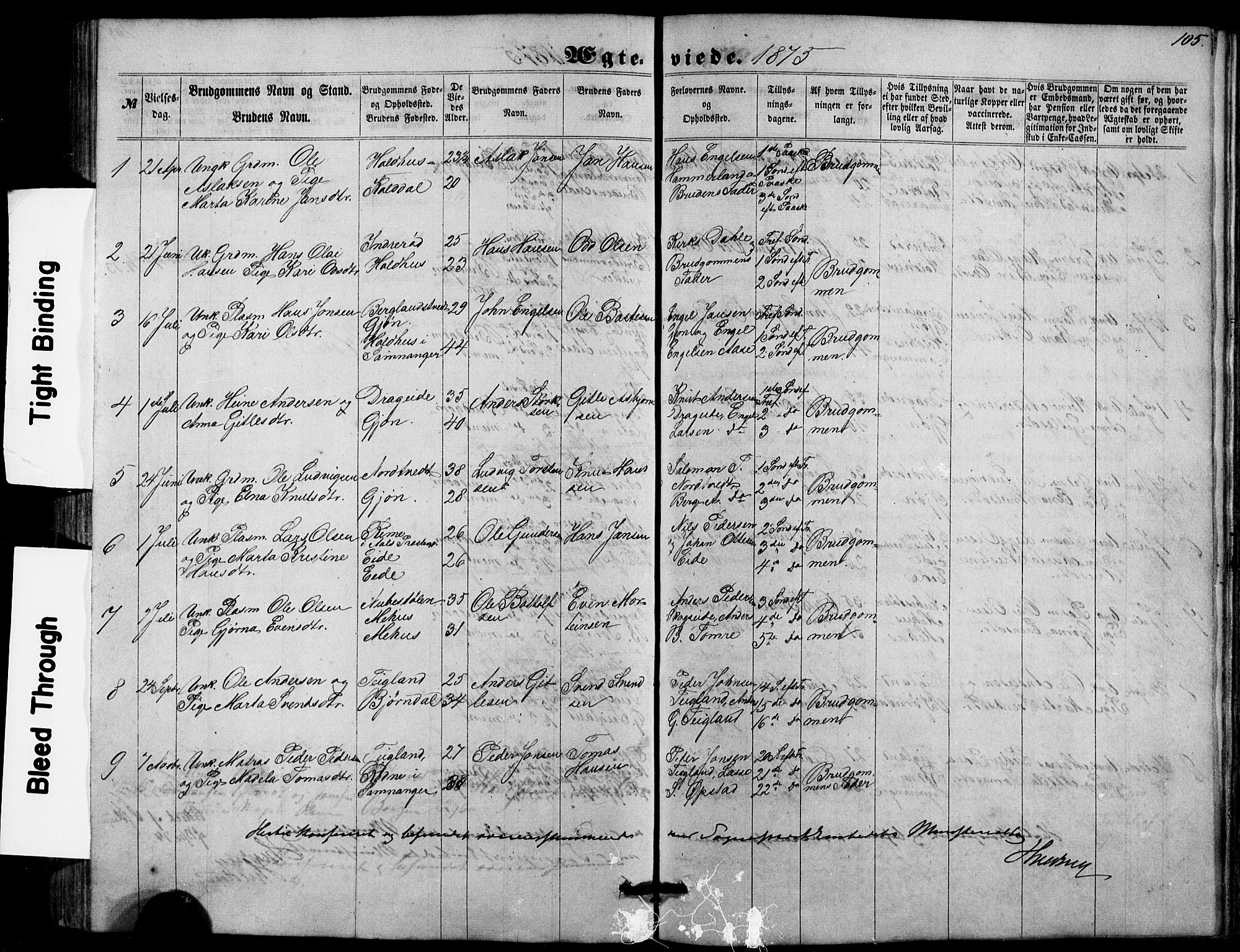 Fusa sokneprestembete, SAB/A-75401/H/Hab: Parish register (copy) no. B 1, 1861-1896, p. 105