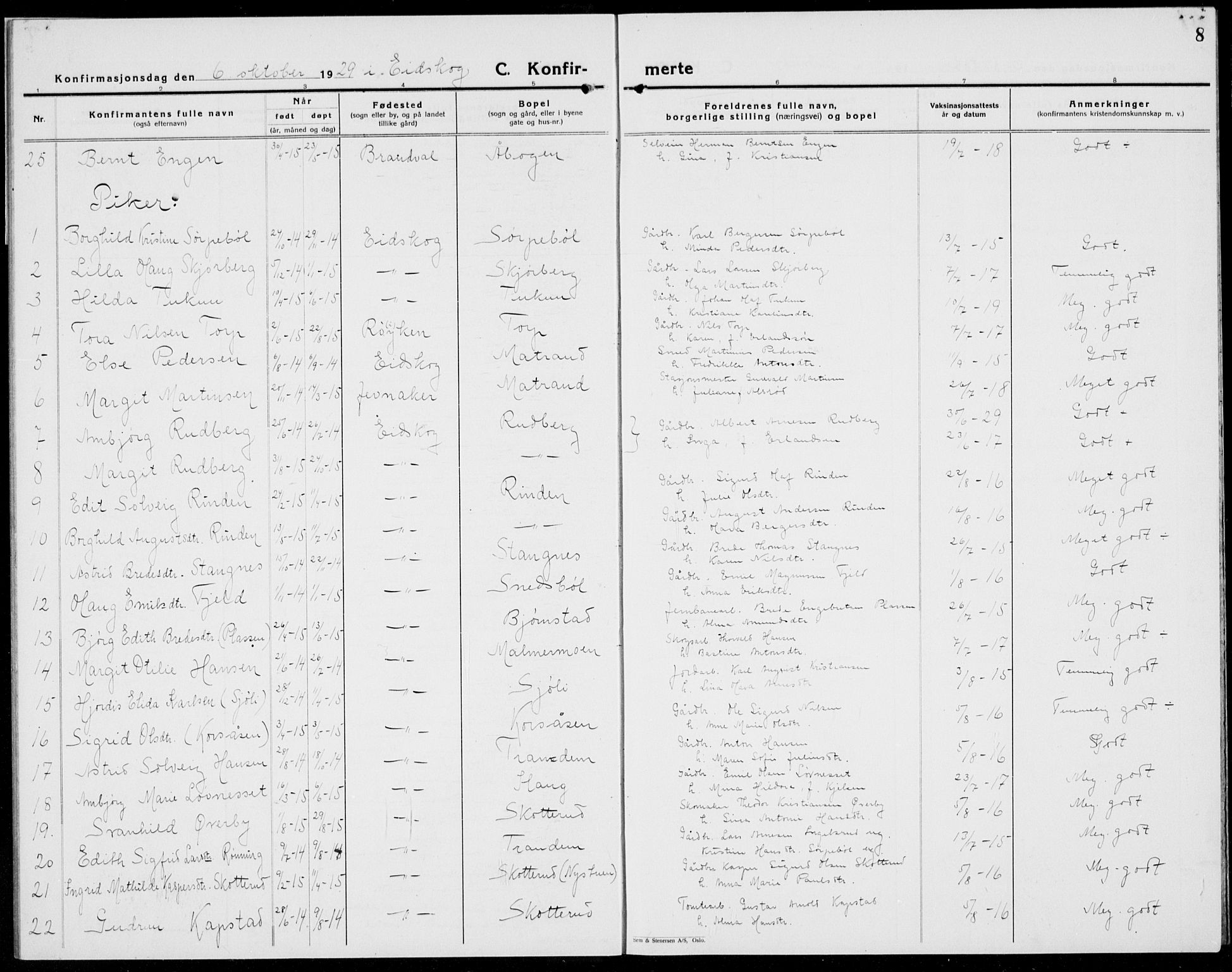 Eidskog prestekontor, AV/SAH-PREST-026/H/Ha/Hab/L0007: Parish register (copy) no. 7, 1925-1938, p. 8