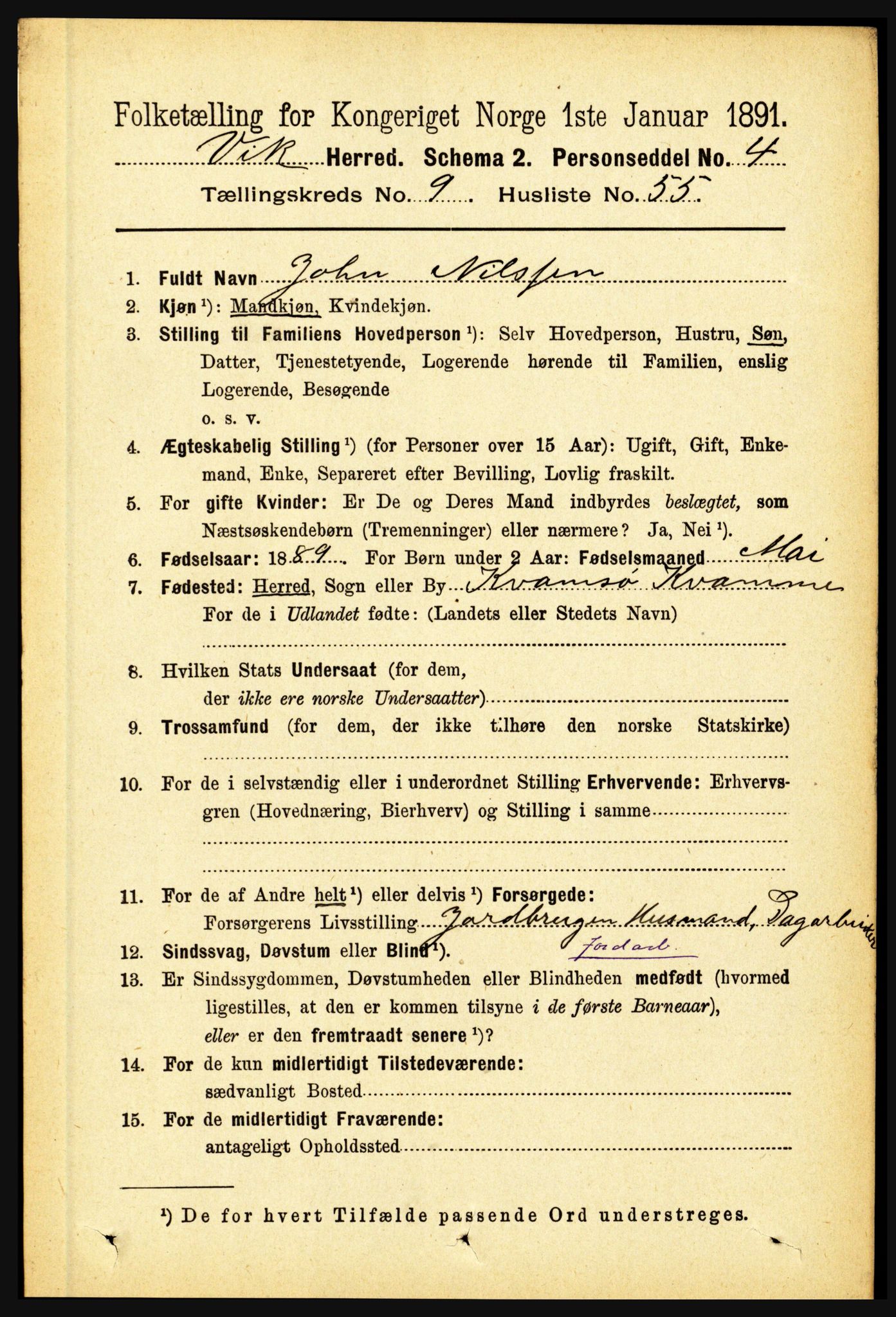 RA, 1891 census for 1417 Vik, 1891, p. 4311