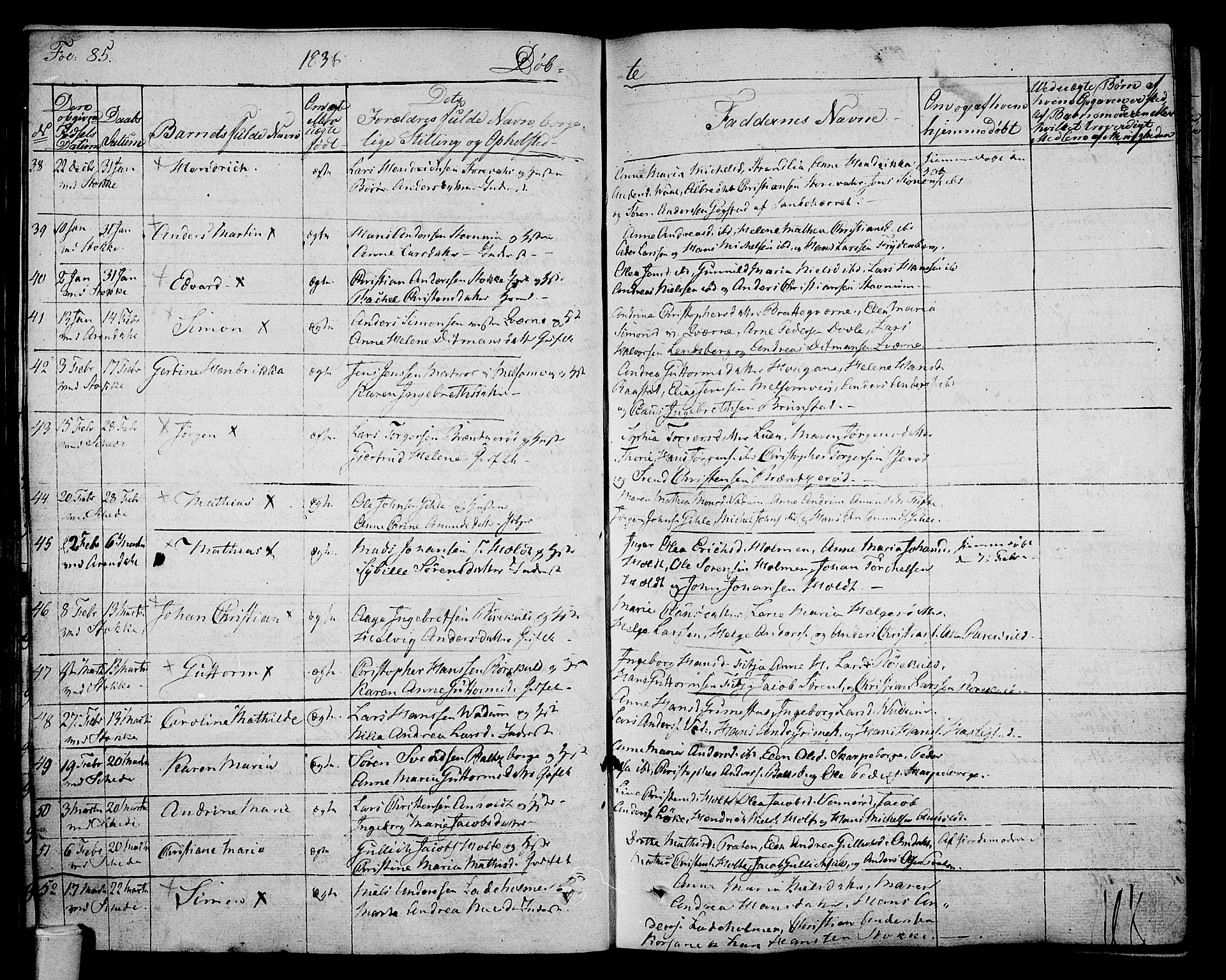 Stokke kirkebøker, SAKO/A-320/F/Fa/L0006: Parish register (official) no. I 6, 1826-1843, p. 85
