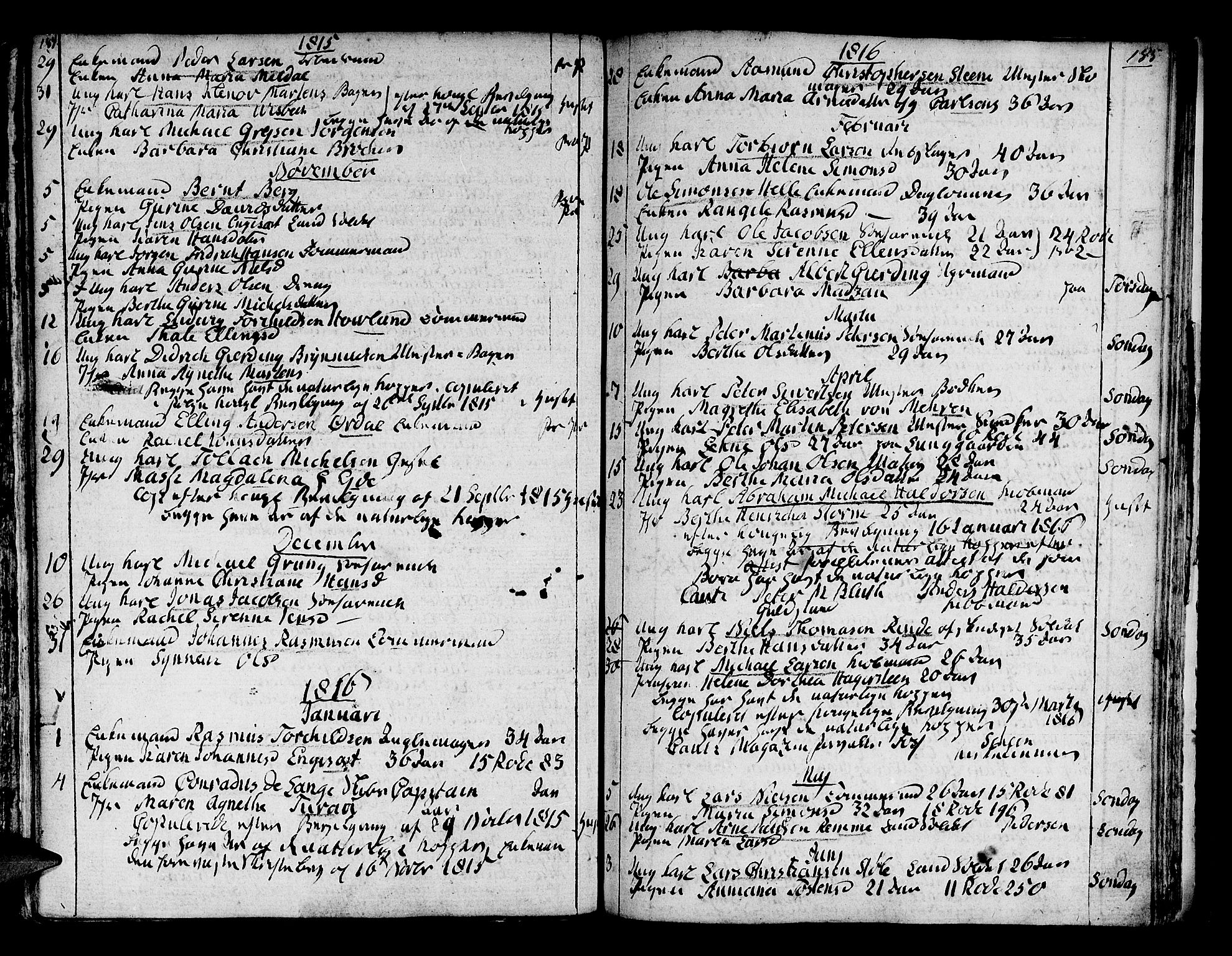 Domkirken sokneprestembete, SAB/A-74801/H/Haa/L0007: Parish register (official) no. A 7, 1725-1826, p. 184-185