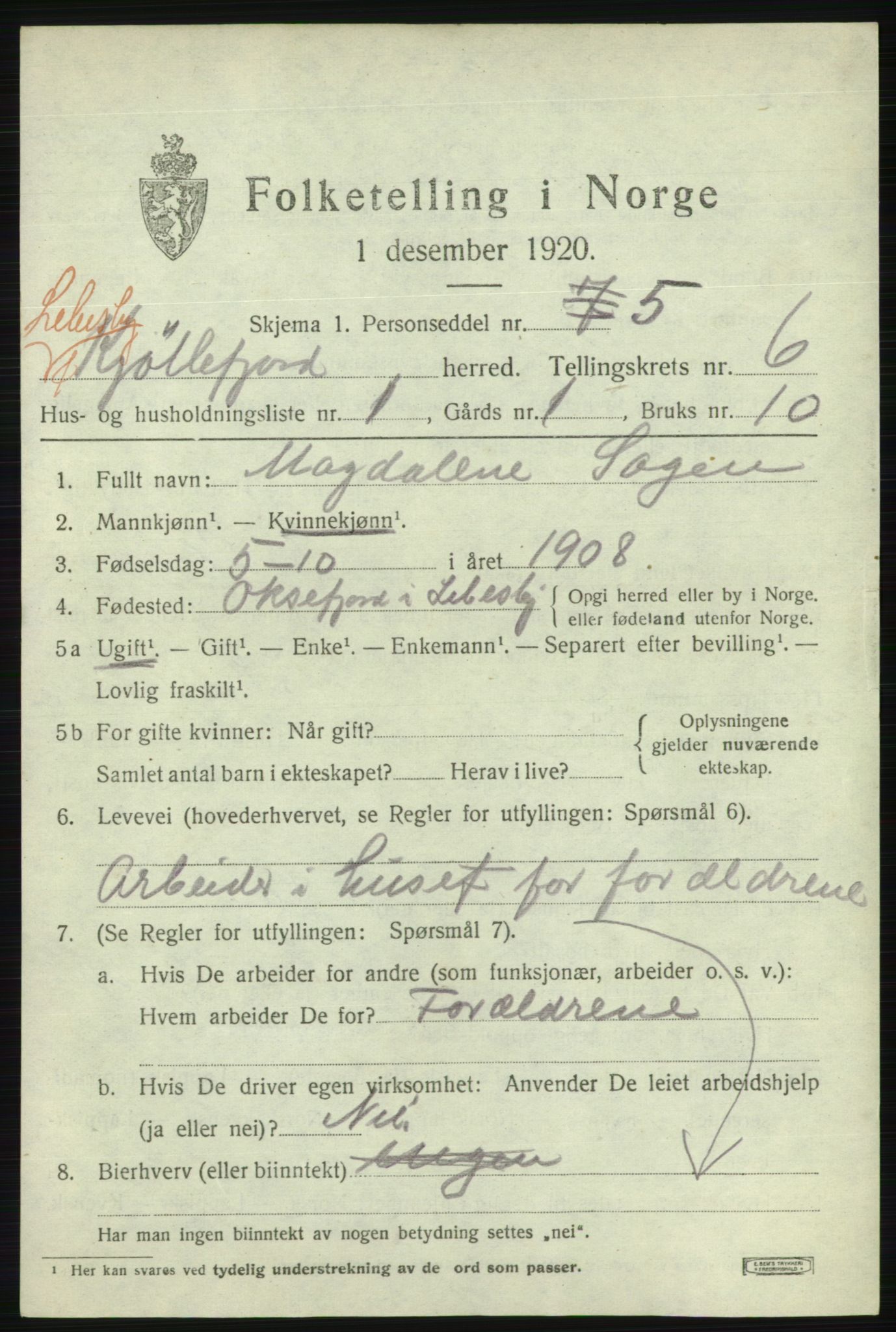 SATØ, 1920 census for Lebesby, 1920, p. 3021