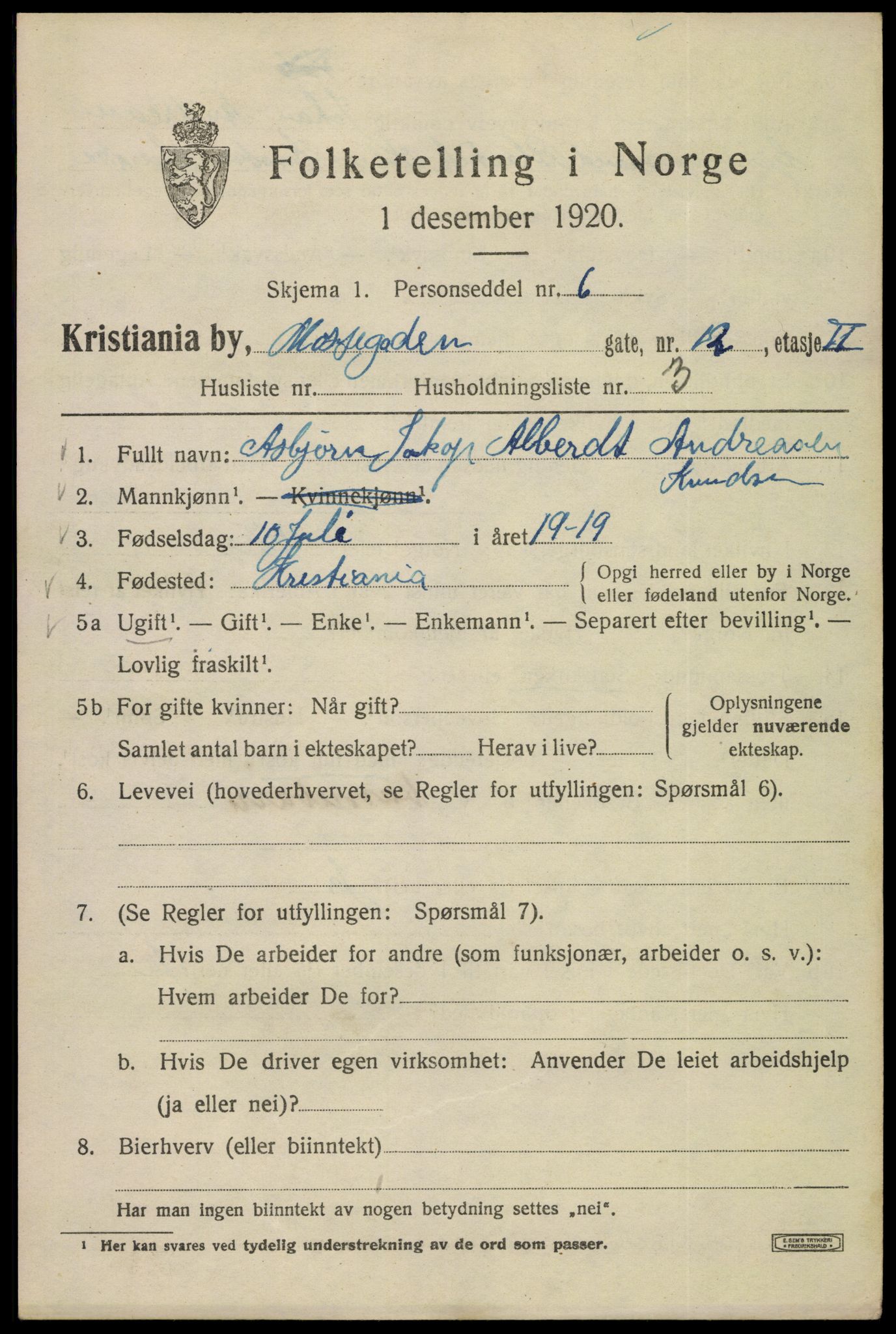 SAO, 1920 census for Kristiania, 1920, p. 397447