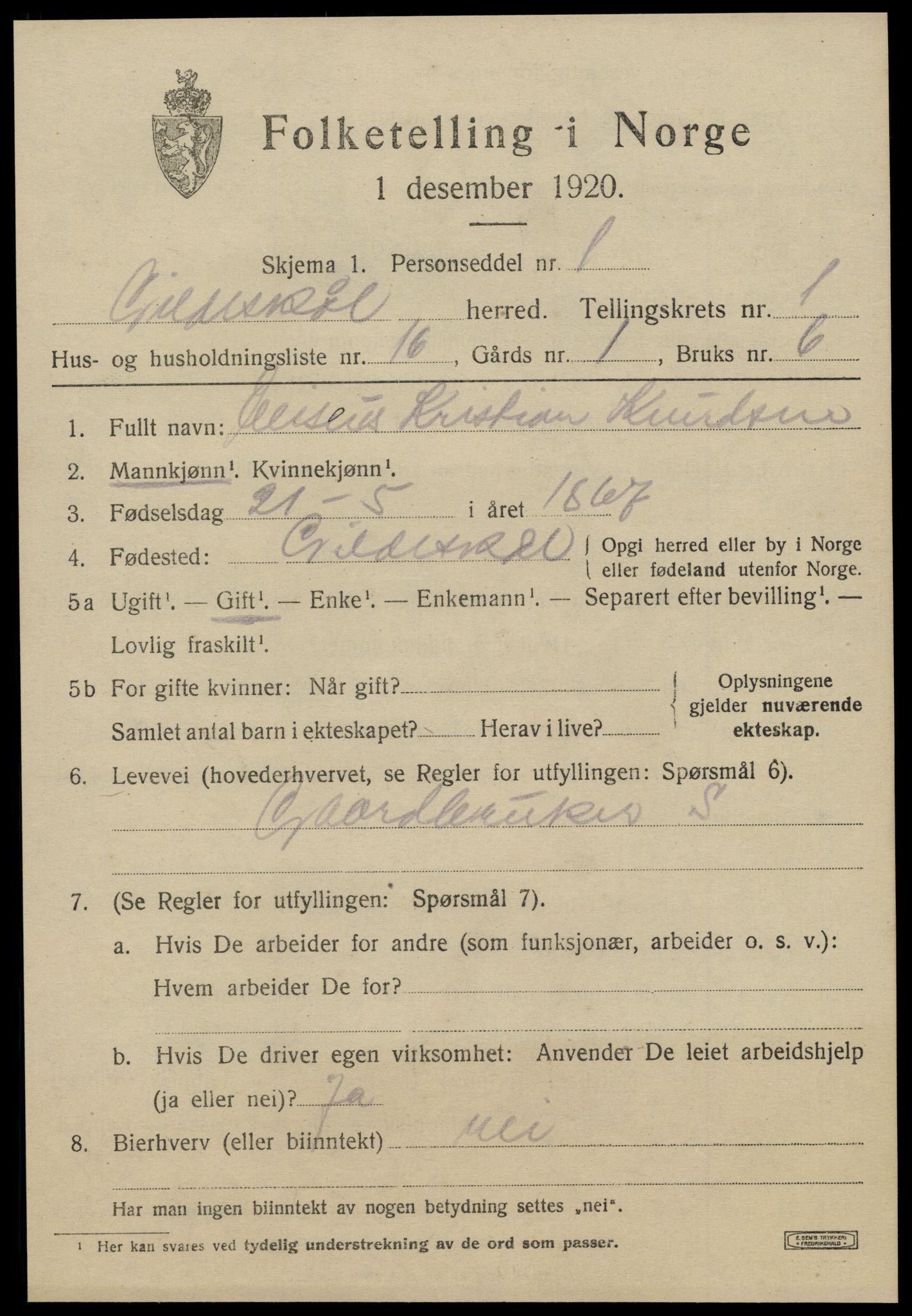 SAT, 1920 census for Gildeskål, 1920, p. 1800