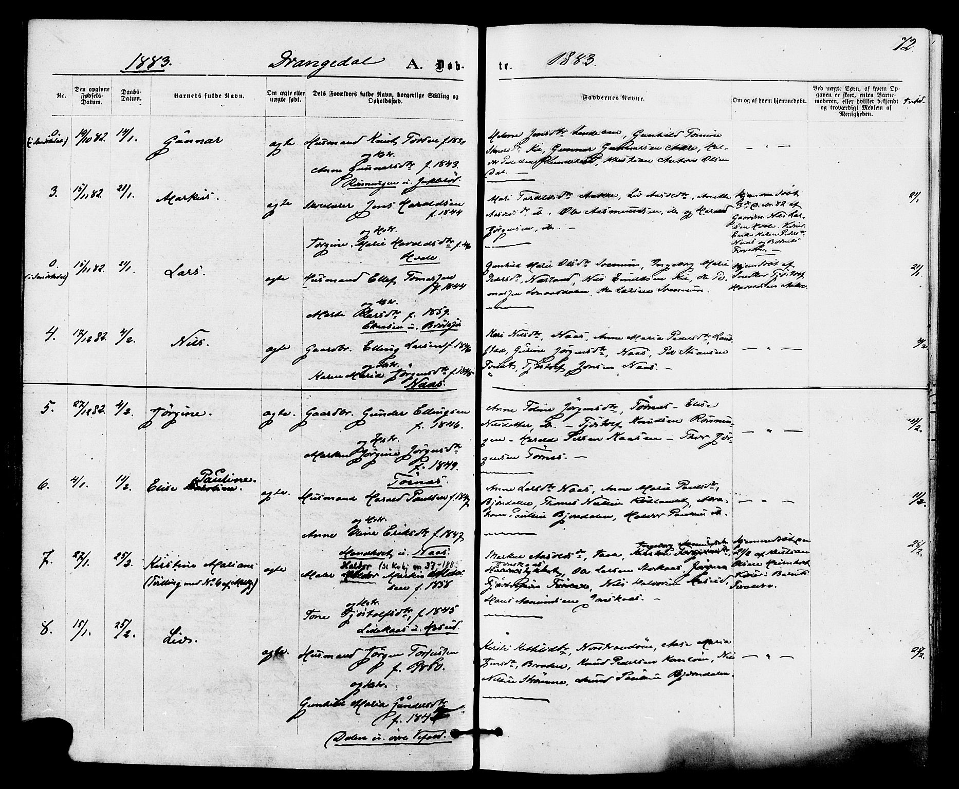Drangedal kirkebøker, SAKO/A-258/F/Fa/L0009: Parish register (official) no. 9 /1, 1872-1884, p. 72
