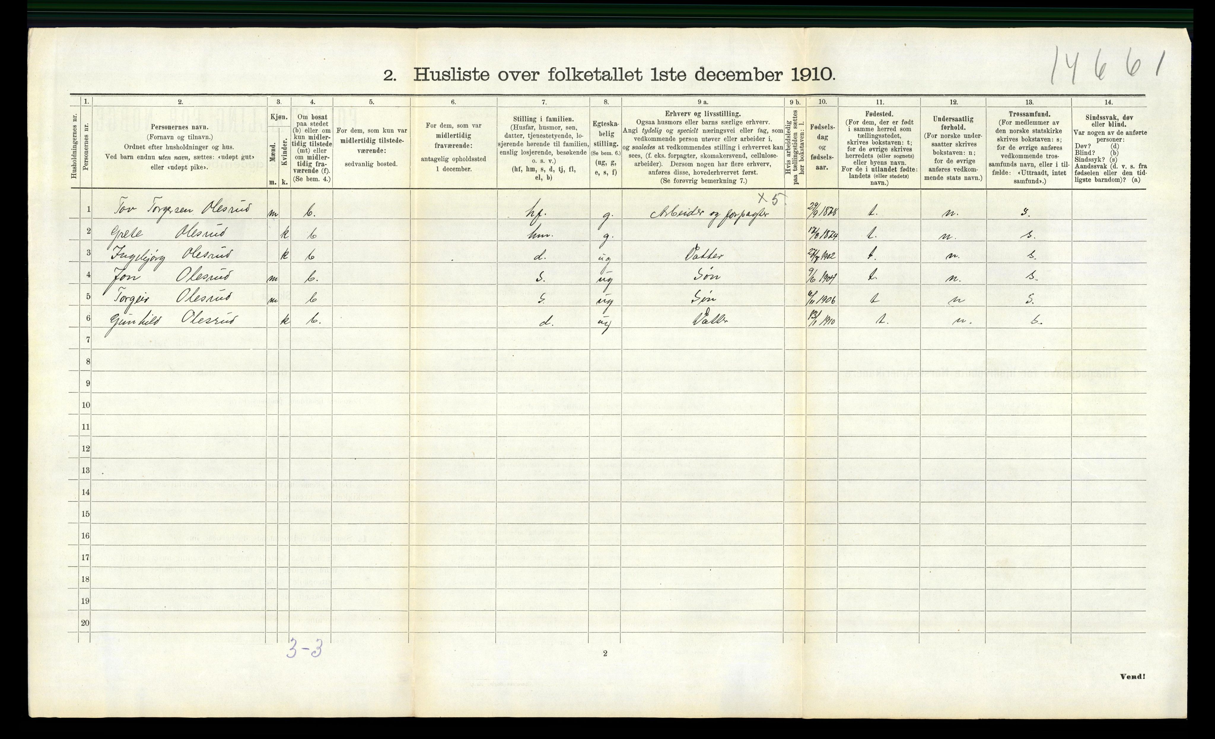 RA, 1910 census for Gransherad, 1910, p. 315