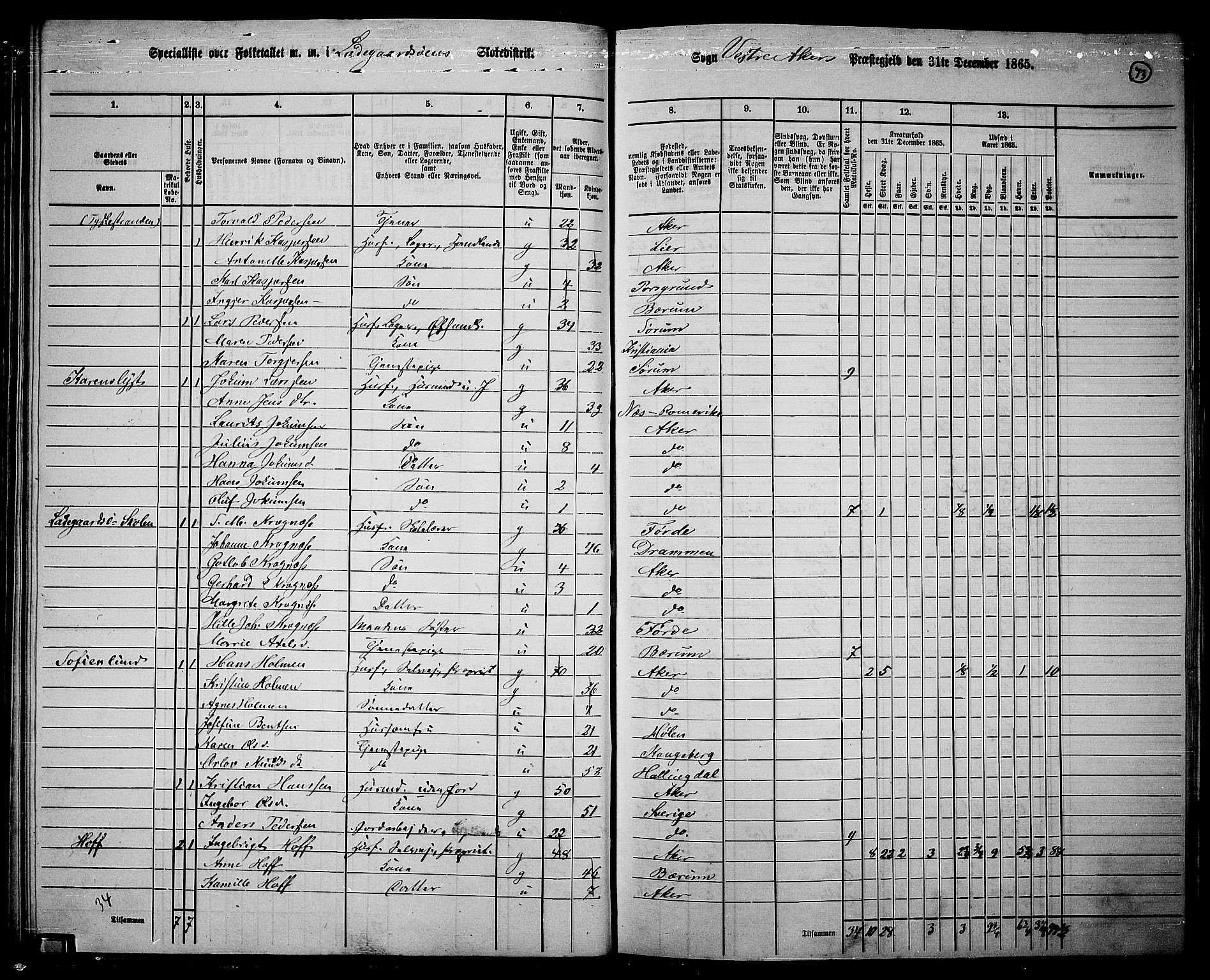 RA, 1865 census for Vestre Aker, 1865, p. 70