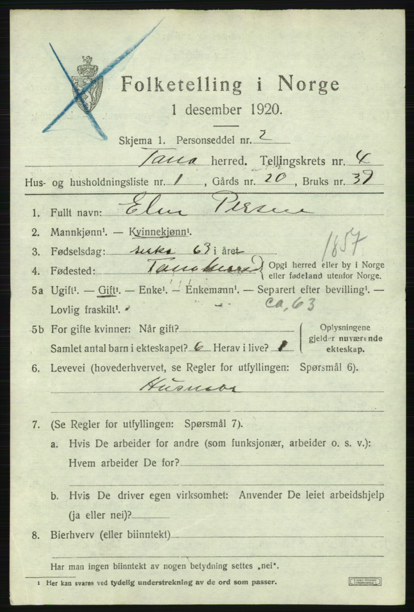 SATØ, 1920 census for Tana, 1920, p. 3024