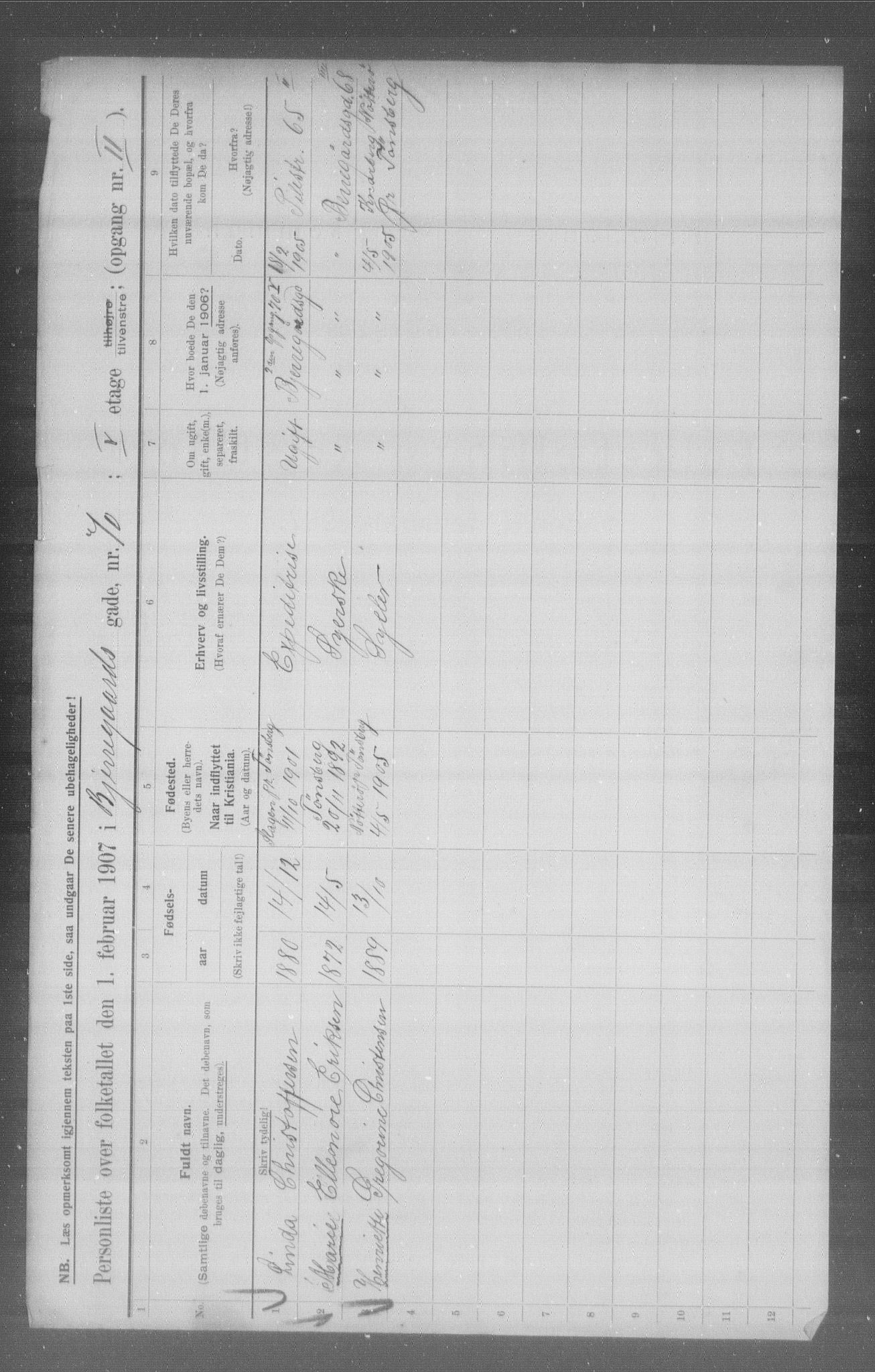 OBA, Municipal Census 1907 for Kristiania, 1907, p. 3372