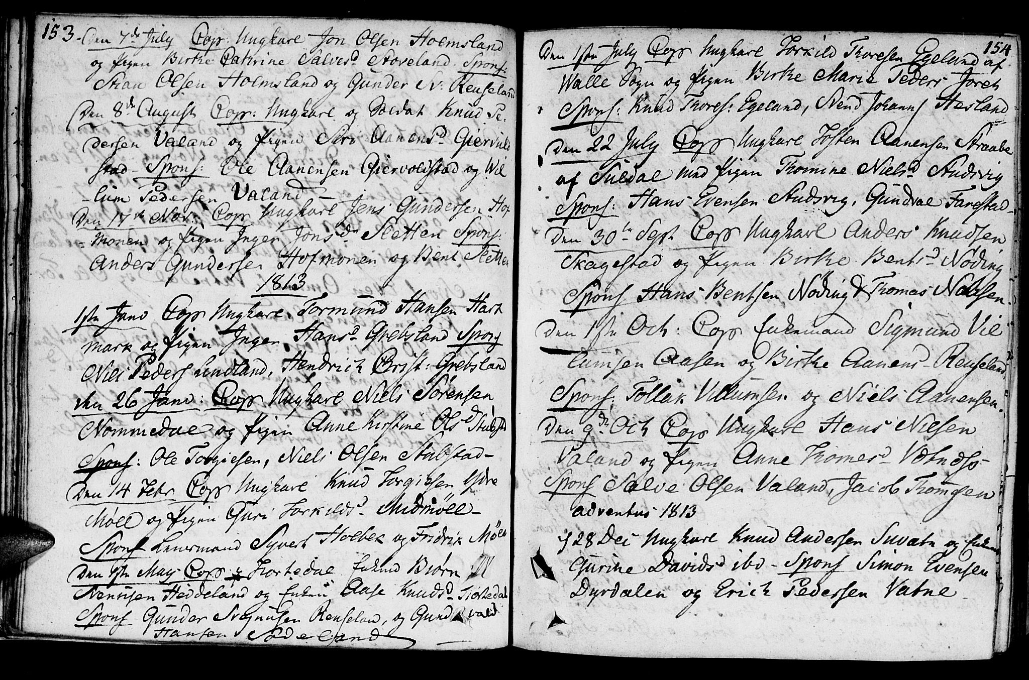 Holum sokneprestkontor, SAK/1111-0022/F/Fa/Faa/L0003: Parish register (official) no. A 3, 1780-1821, p. 153-154