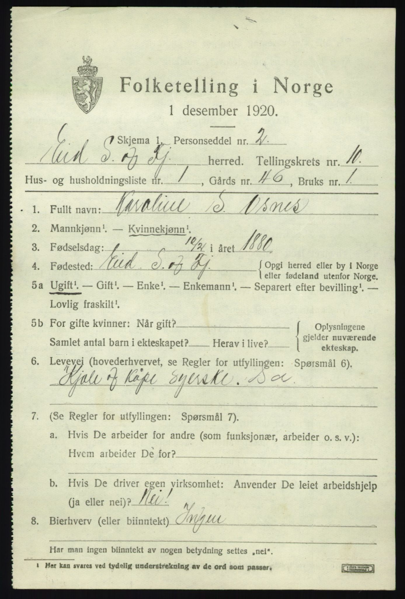 SAB, 1920 census for Eid, 1920, p. 5000