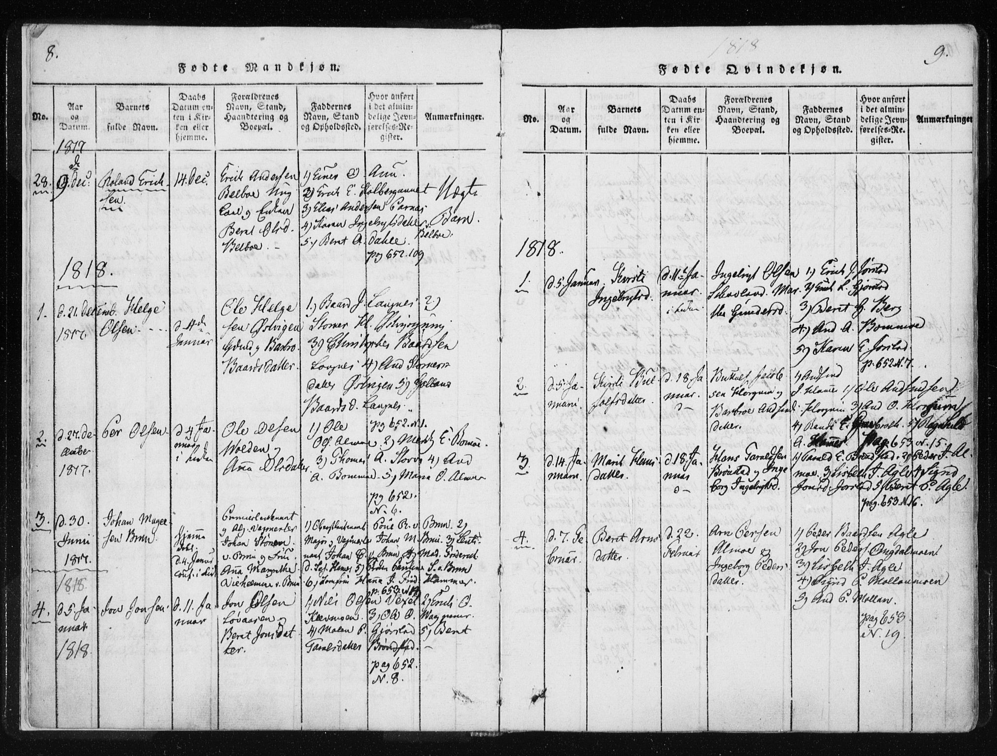 Ministerialprotokoller, klokkerbøker og fødselsregistre - Nord-Trøndelag, SAT/A-1458/749/L0469: Parish register (official) no. 749A03, 1817-1857, p. 8-9