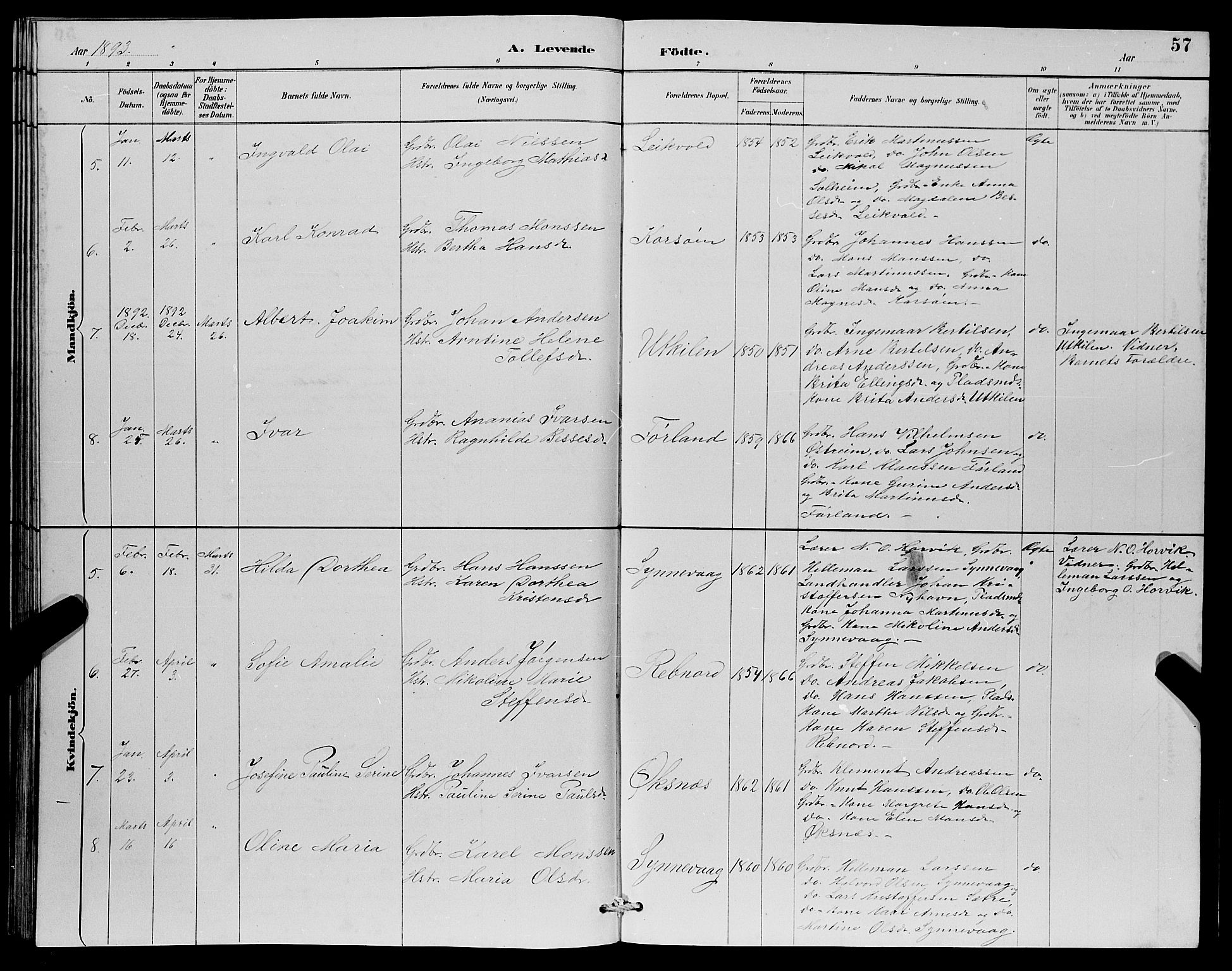 Lindås Sokneprestembete, SAB/A-76701/H/Hab: Parish register (copy) no. C 3, 1886-1893, p. 57