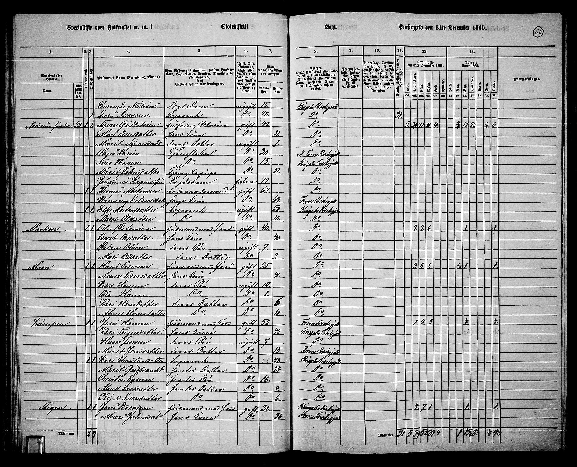 RA, 1865 census for Ringebu, 1865, p. 41