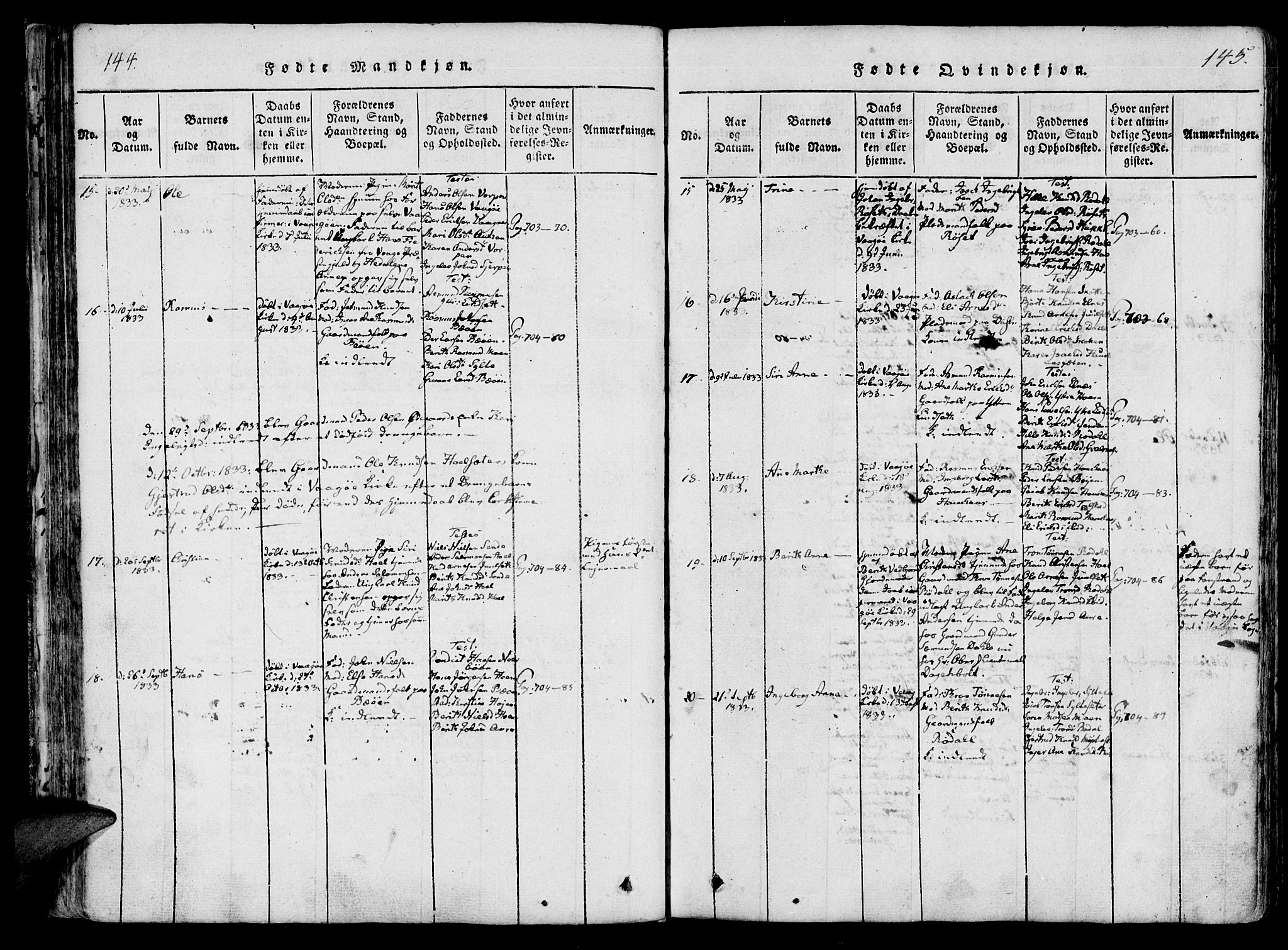 Ministerialprotokoller, klokkerbøker og fødselsregistre - Møre og Romsdal, AV/SAT-A-1454/565/L0747: Parish register (official) no. 565A01, 1817-1844, p. 144-145