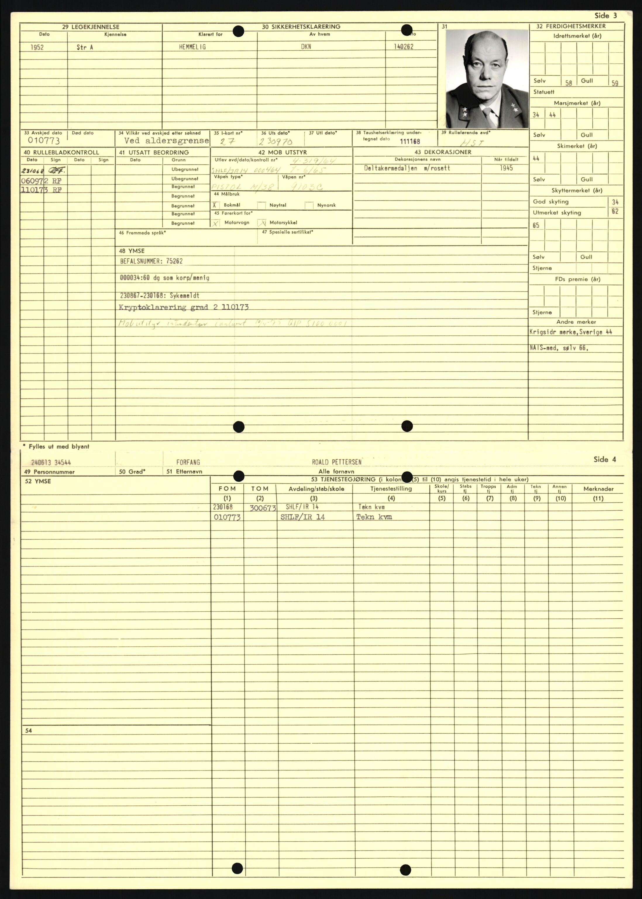 Forsvaret, Sør-Hålogaland landforsvar, AV/RA-RAFA-2552/P/Pa/L0302: Personellmapper for slettet personell, yrkesbefal og vernepliktig befal, født 1913-1916, 1932-1976, p. 44