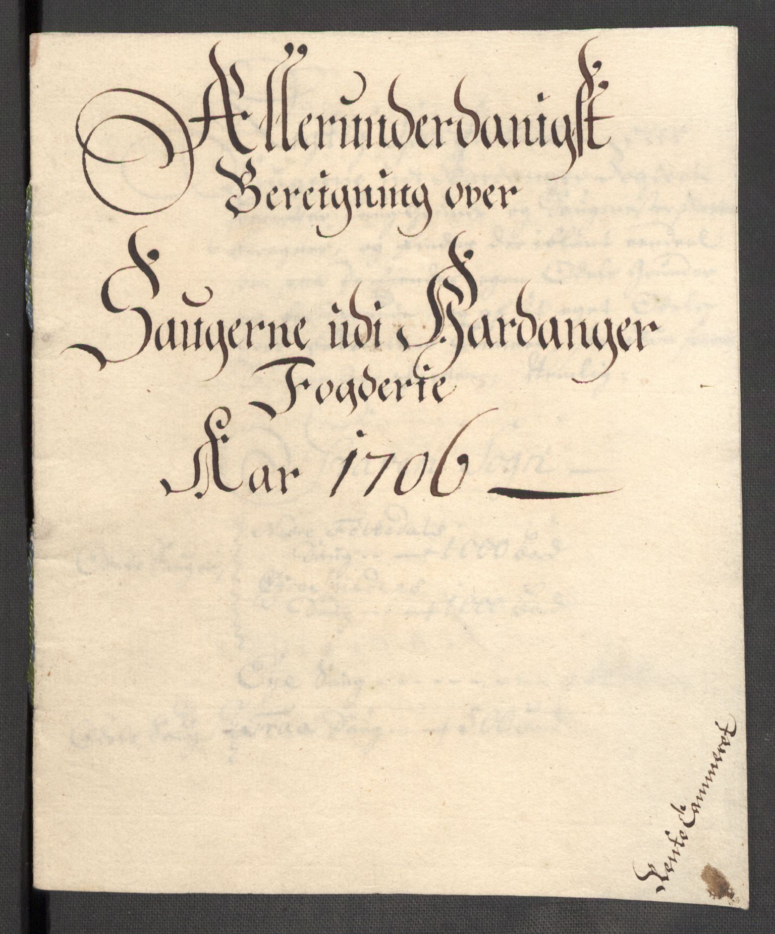 Rentekammeret inntil 1814, Reviderte regnskaper, Fogderegnskap, AV/RA-EA-4092/R48/L2984: Fogderegnskap Sunnhordland og Hardanger, 1706-1707, p. 179