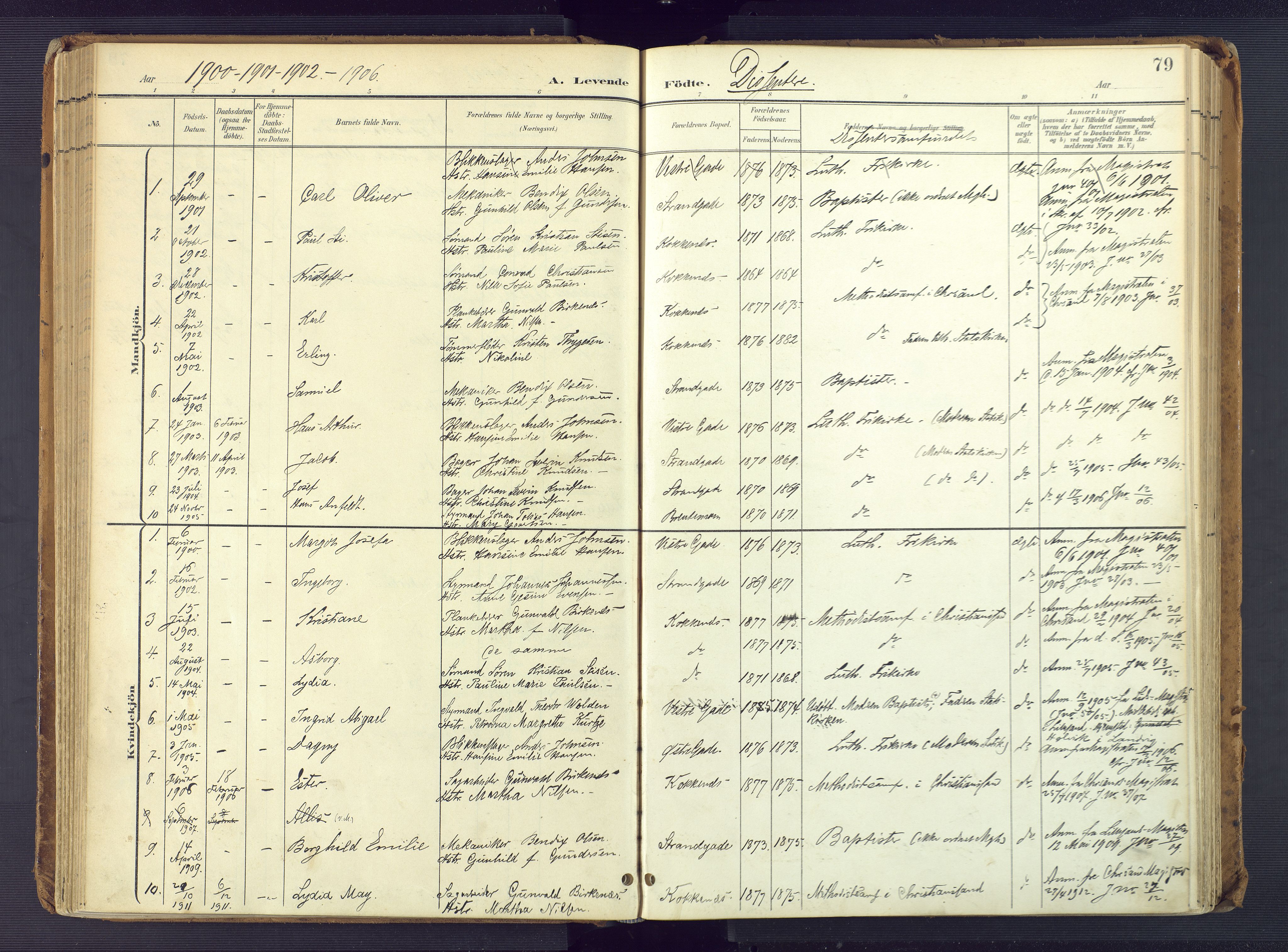 Vestre Moland sokneprestkontor, AV/SAK-1111-0046/F/Fa/Faa/L0002: Parish register (official) no. A 2, 1900-1926, p. 79