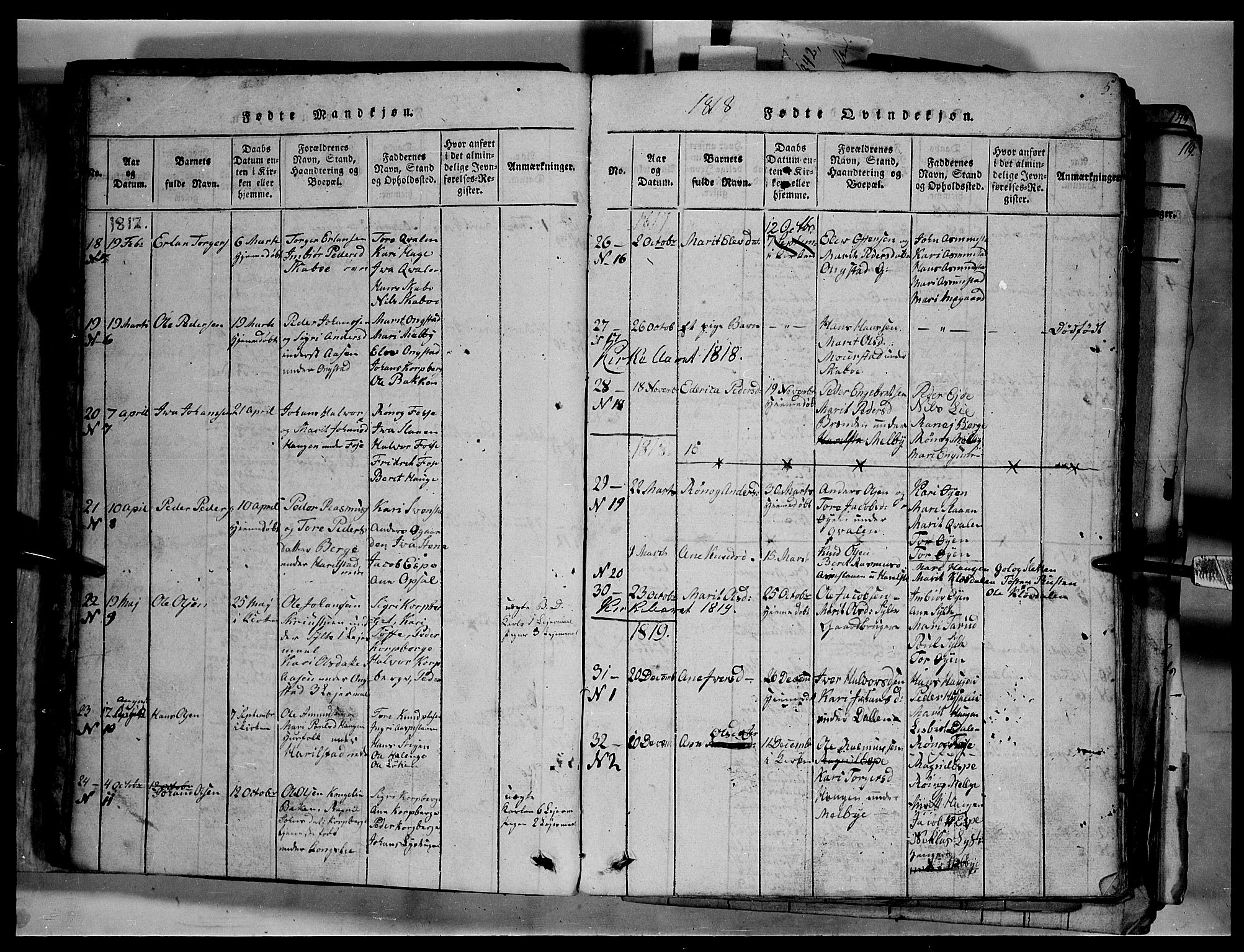 Fron prestekontor, AV/SAH-PREST-078/H/Ha/Hab/L0003: Parish register (copy) no. 3, 1816-1850, p. 5